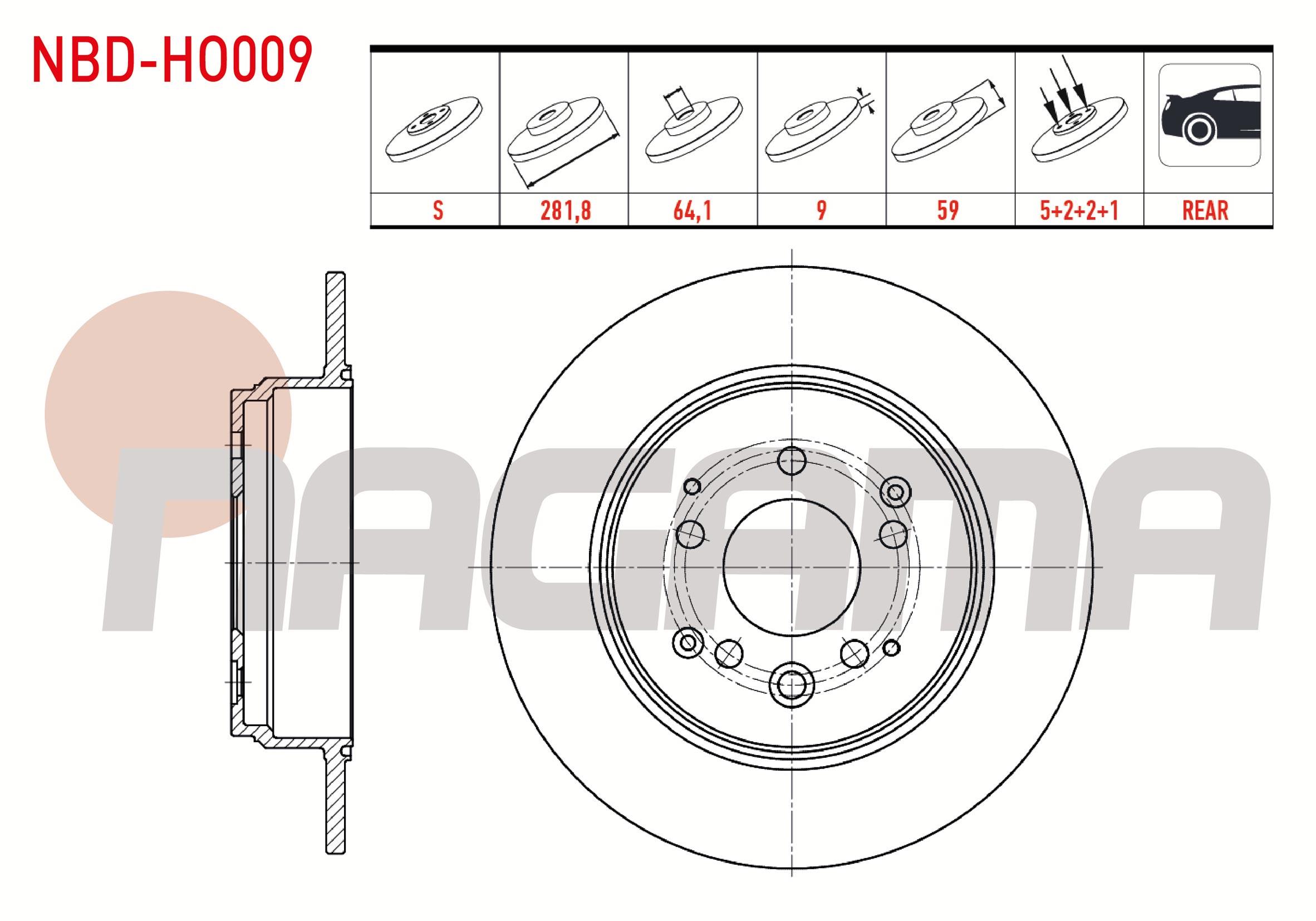 FREN DISKI ARKA DUZ 5 BJN 281,8X9X64,1X59 HONDA CR-V II 2.0i 2002-2006