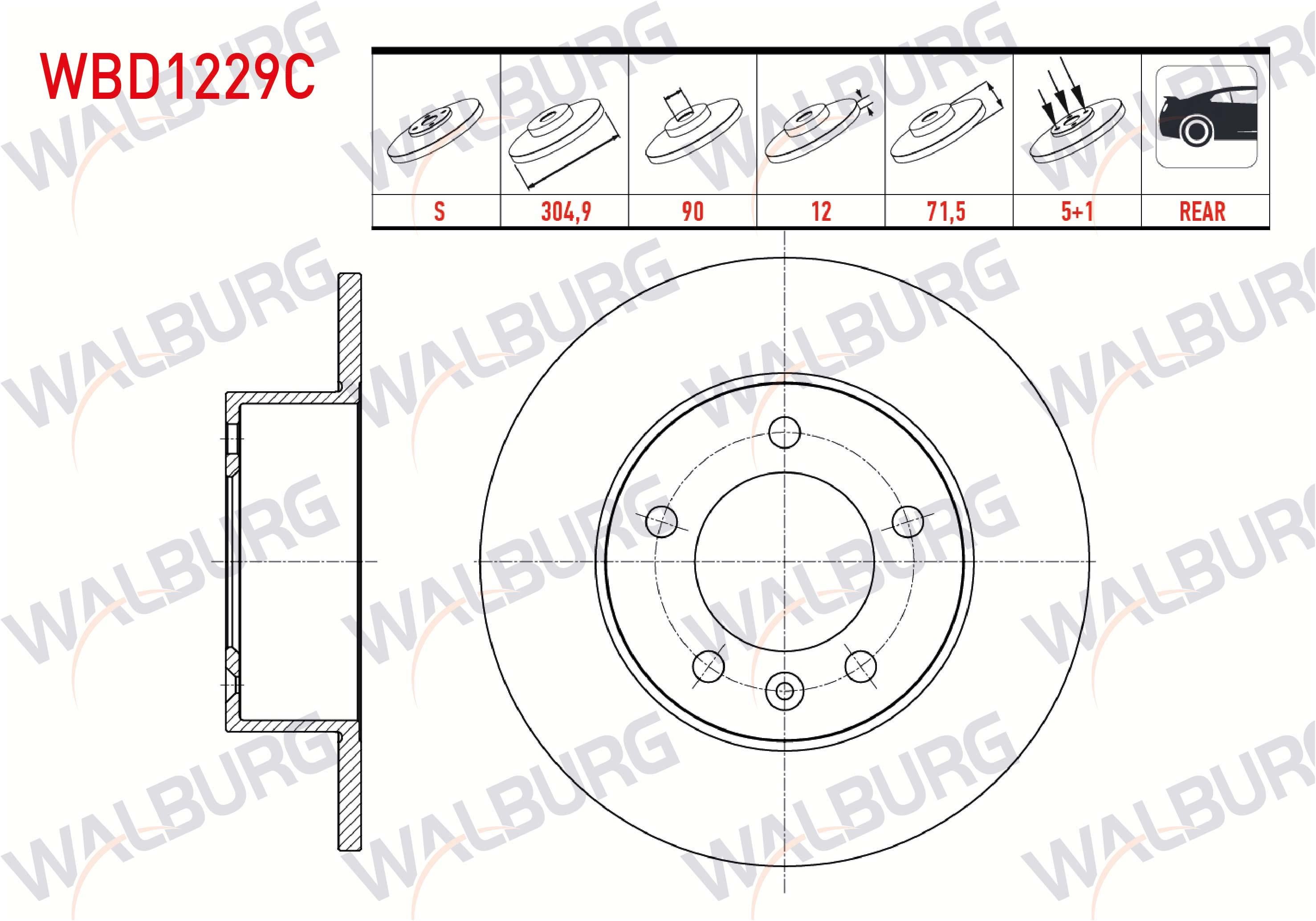 FREN DISKI ARKA DUZ KAPLAMALI 5 BJN 304,9X12X90X71,5 RENAULT MASTER III (FV) 2.3 DCI 2010-