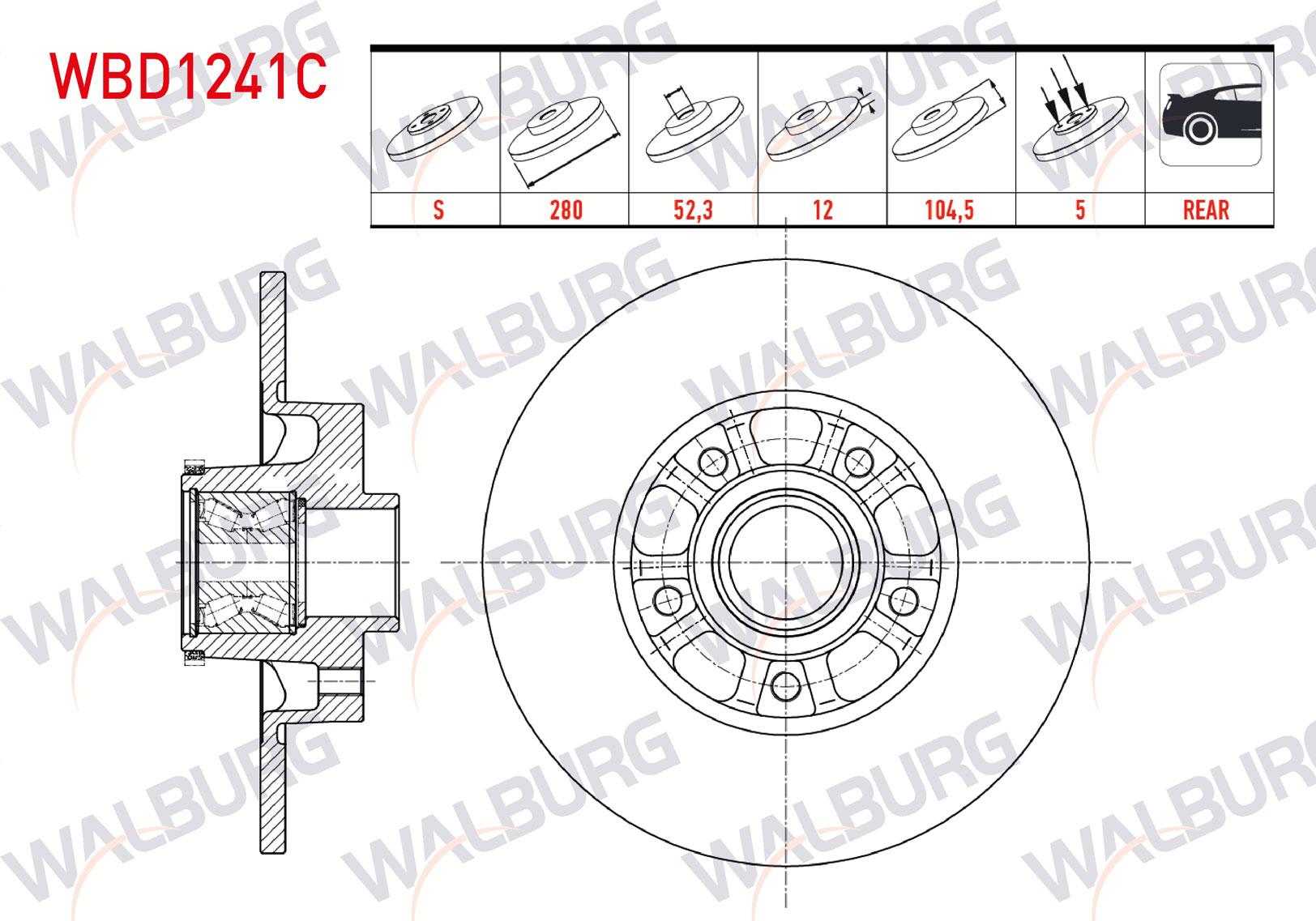 FREN DISKI ARKA DUZ KAPLAMALI ABSLI PORYALI 5 BJN 280X12X67,9X104,5 RENAULT TRAFIC III 1.6 DCI 2014- / OPEL VIVARO (X83) 1.6 CDTI 2015-