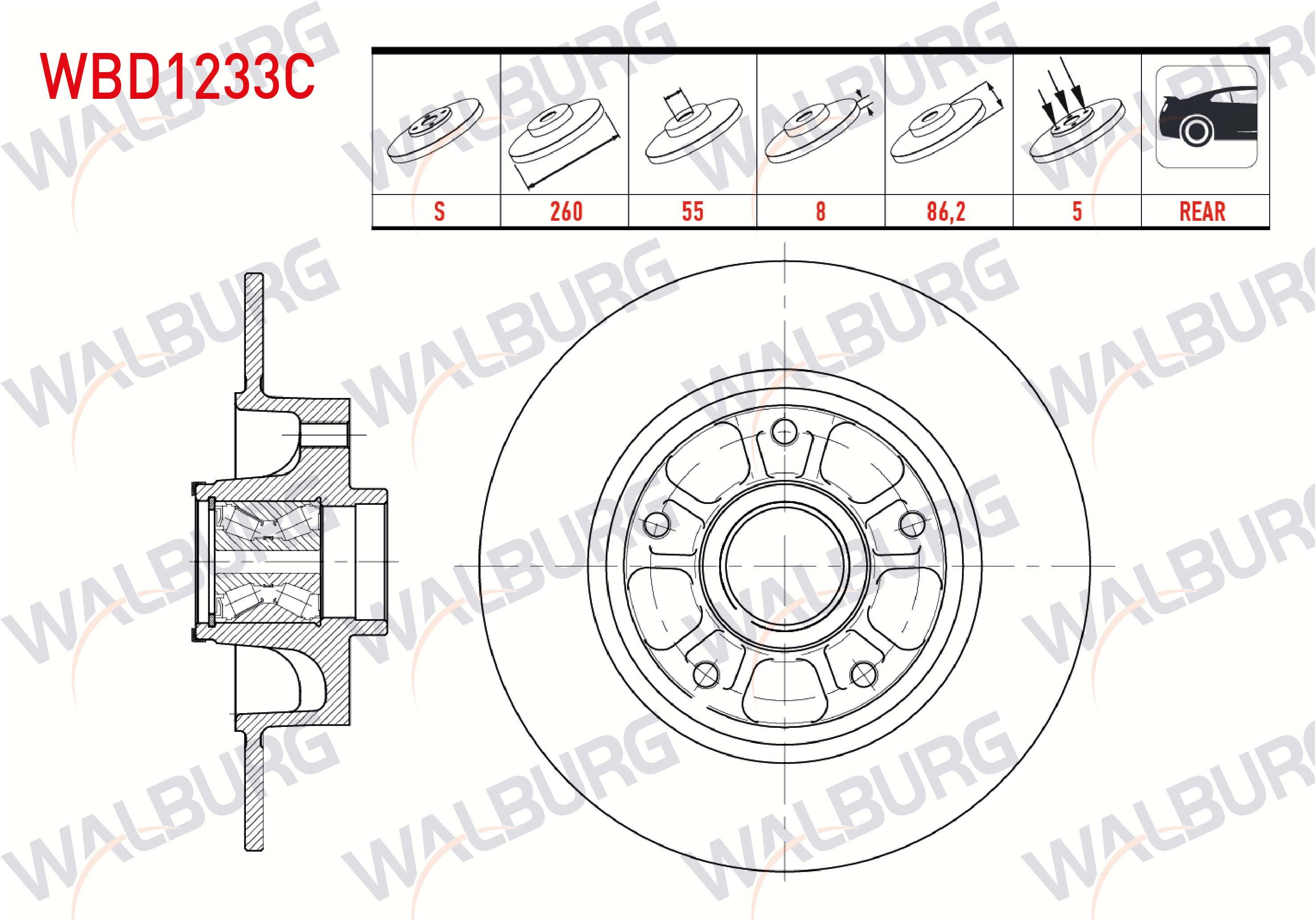 FREN DISKI ARKA DUZ KAPLAMALI RULMANLI PORYALI 5 BJN MANYETIK ABS OKUYUCULU 260X8X54,92X86,2 RENAULT FLUENCE 2009-/ MEGANE III 2008-2015/ MEGANE IV 2016-