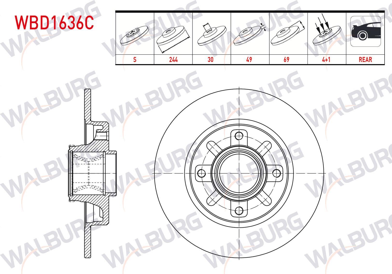 FREN DISKI ARKA DUZ KAPLAMALI RULMANLI PORYALI 4 BJN MANYETIK ABS OKUYUCULU 244X9X30X69 CITROEN C3 AIRCROSS II 17-/ C3 17-/ C4 CACTUS 14-/ OPEL CROSSLAND 17-/ PEUGEOT 208 18-/ 2008 18-