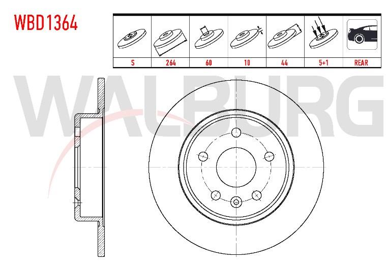 FREN DISKI ARKA DUZ OPEL ASTRA K 1.6 CDTI 5 BIJON 15 JANT 264X10X60X44 2015-