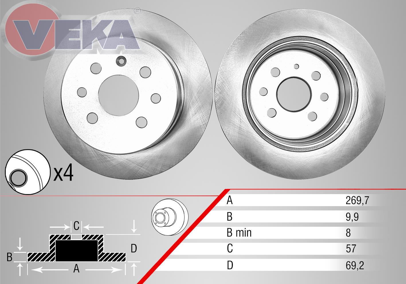 FREN DISKI ARKA DUZ OPEL VECTRA B 1.6i 4 BIJON 269,7X9,9X57X69,2 1995-2003 - 569209
