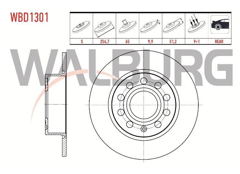 FREN DISKI ARKA DUZ VOLKSWAGEN GOLF V (1K1) 1.4 TSI 5 BIJON 253X9,9X65X51,2 2003-2009 1K0615601AB 5Q0615601F