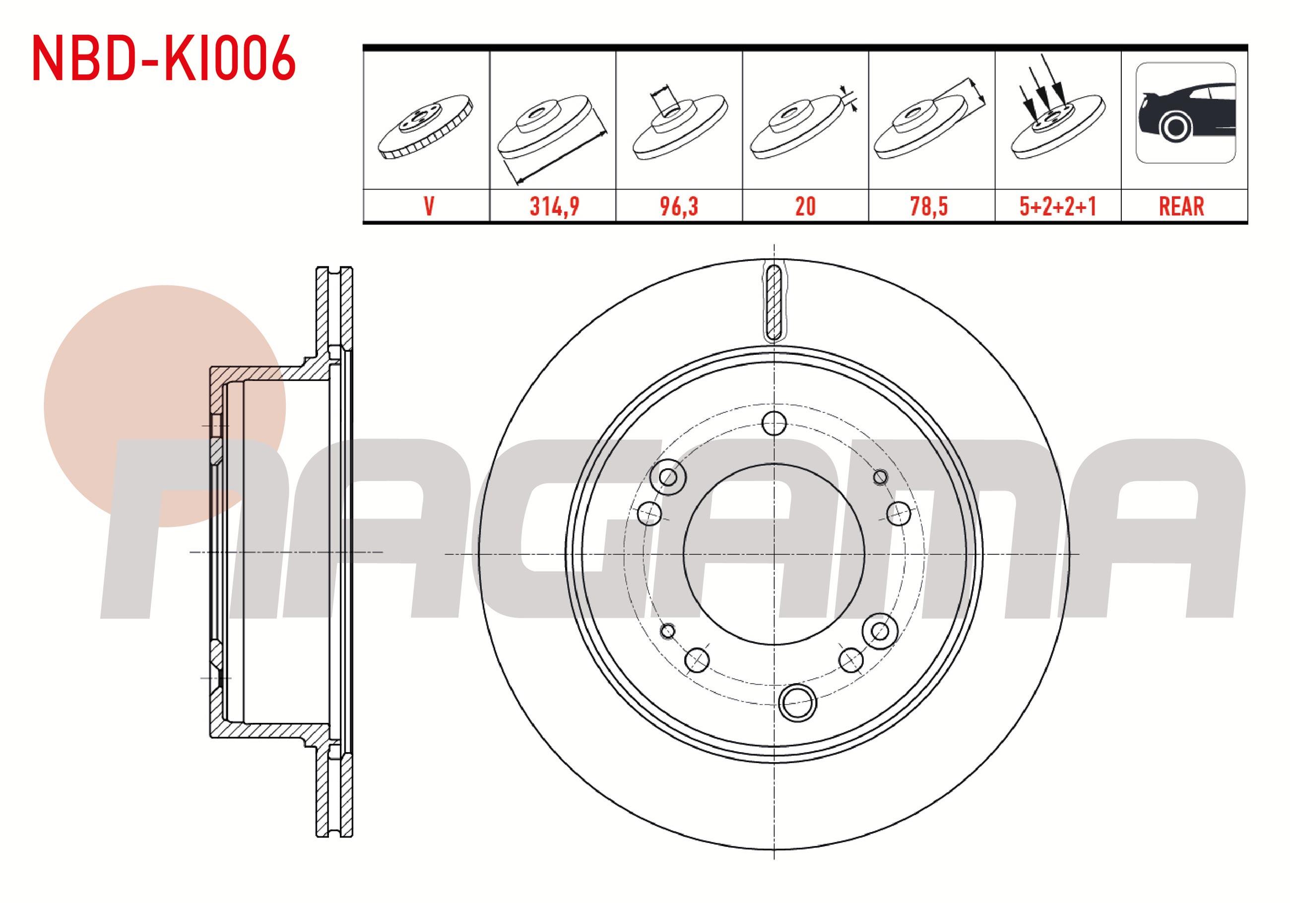 FREN DISKI ARKA HAVALI 5 BJN 315X20X96,2X78,5 KIA SORENTO I (JC) 2.5 CRDI 2002-2009 / SORENTO I (JC) 2.5 CRDI 2002-2009