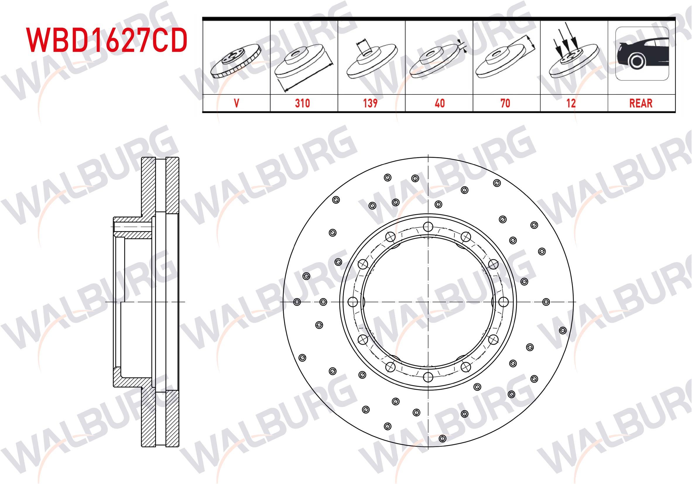 FREN DISKI ARKA HAVALI KAPLAMALI PERFORMANS DELIKLI 12 BJN 310X40X139X70 EURO 5 - 6 MITSUBISHI FUSE CANTER 2012- / PRESTIGE