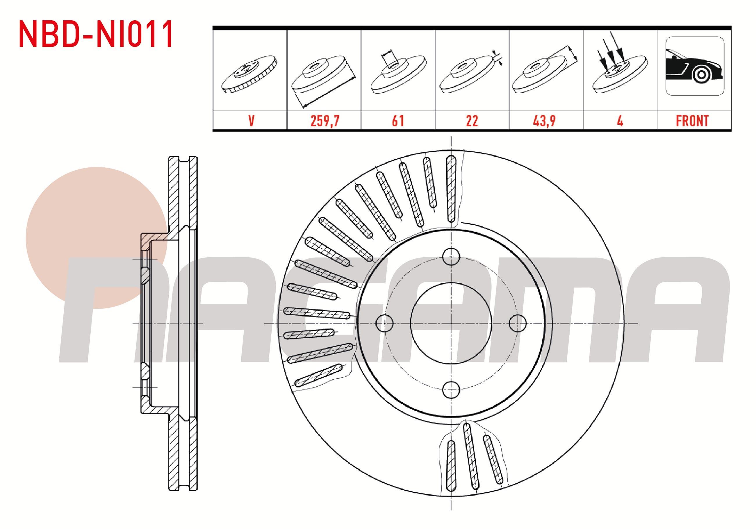 FREN DISKI ON HAVALI  4 BJN 259,7X22X61X43,9 NISSAN MICRA IV (K13) 1.2 2010- / MICRA IV (K13) 1.2 DIG 2010-