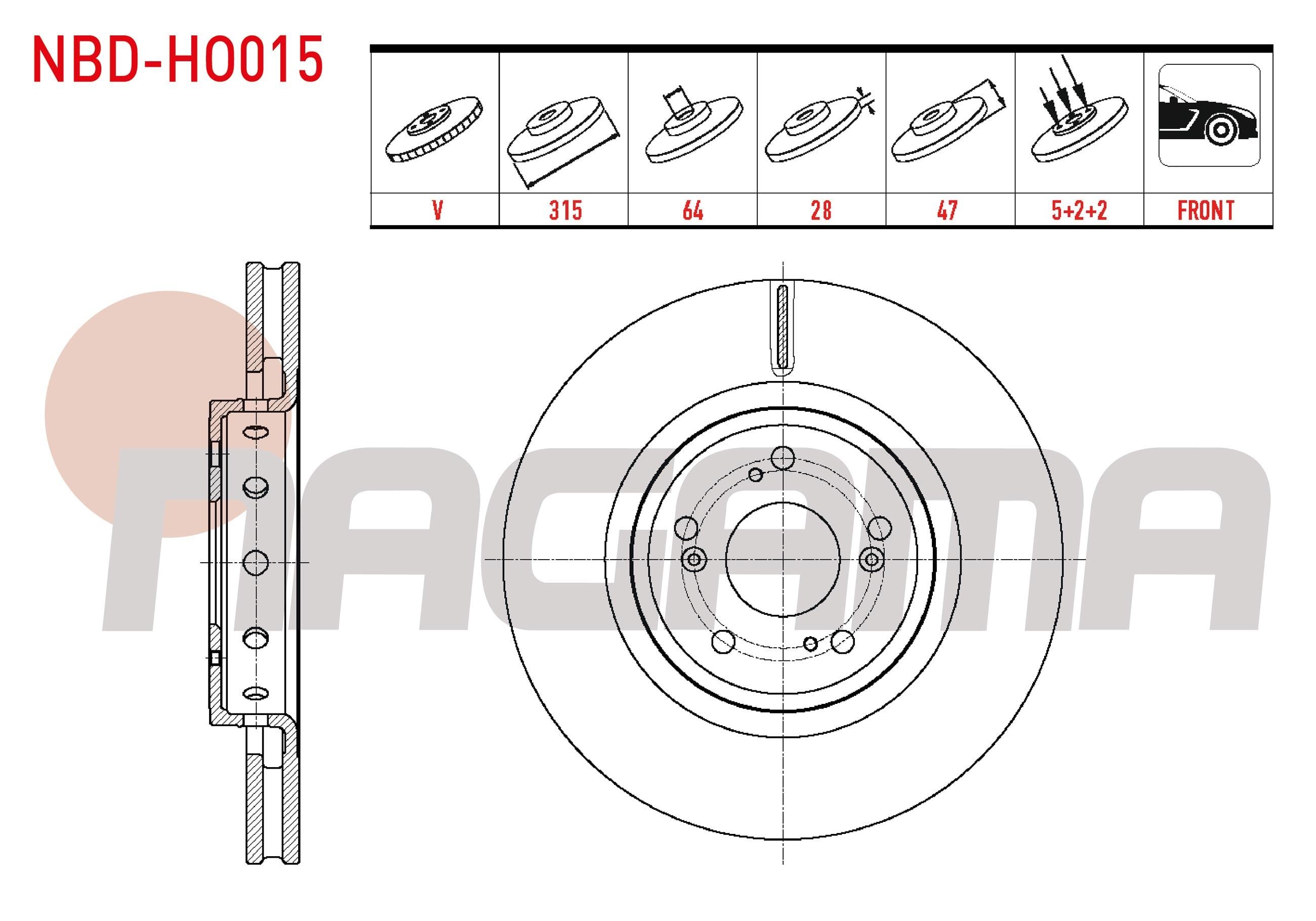 FREN DISKI ON HAVALI  5 BJN 315X28X64X47 HONDA CR-V IV 2.0 AWD 2012-2014 / CR-V IV 1.6i DTEC 2012-2014