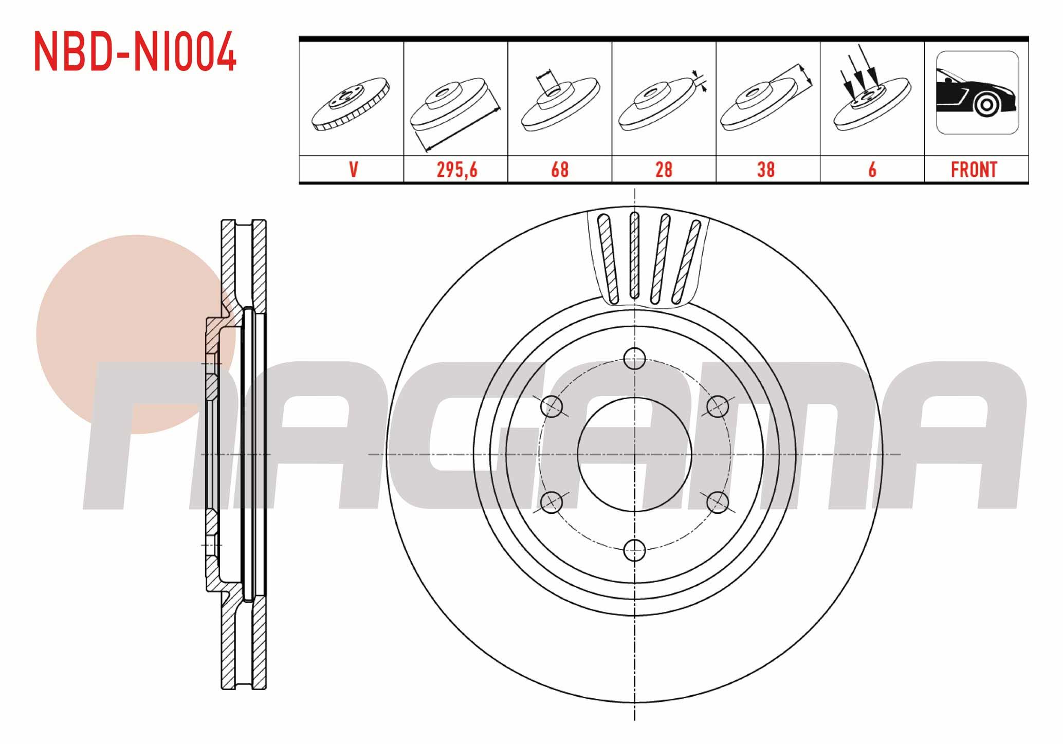 FREN DISKI ON HAVALI  6 BJN 296X28X68X38 NISSAN NAVARA (D40) 2.5 DCI 2005-2015 / PATHFINDER (R51) 2.5 DCI 2005-