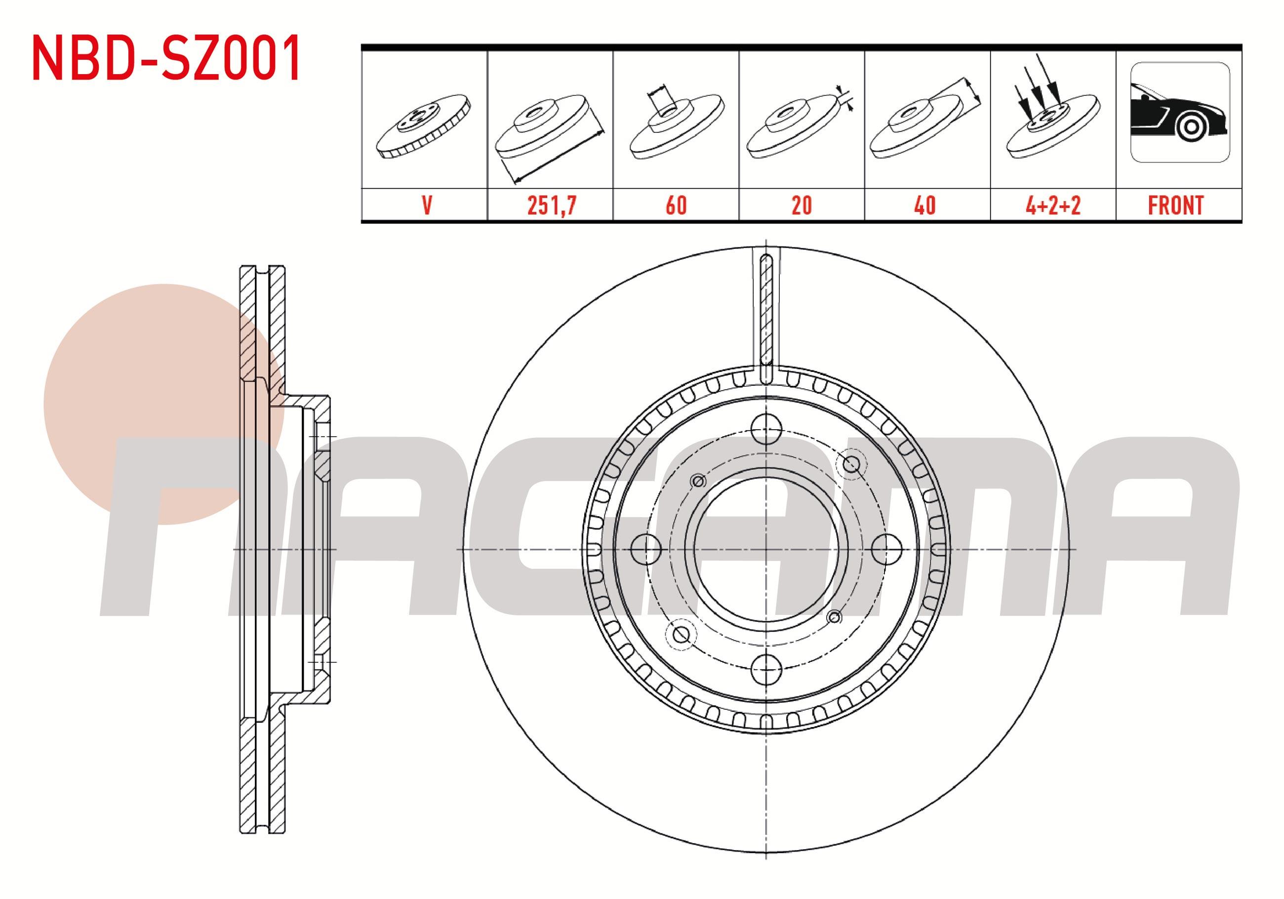 FREN DISKI ON HAVALI 4 BJN 251,7X20X60X40 SUZUKI SWIFT III 1.3i 2005-2010/ SWIFT III 1.3 DDIS 2005-2010/ SWIFT III 1.5i 2005-2010/ SPLASH 1.2i 2008-/ SPLASH 1.3 DDIS 2008-