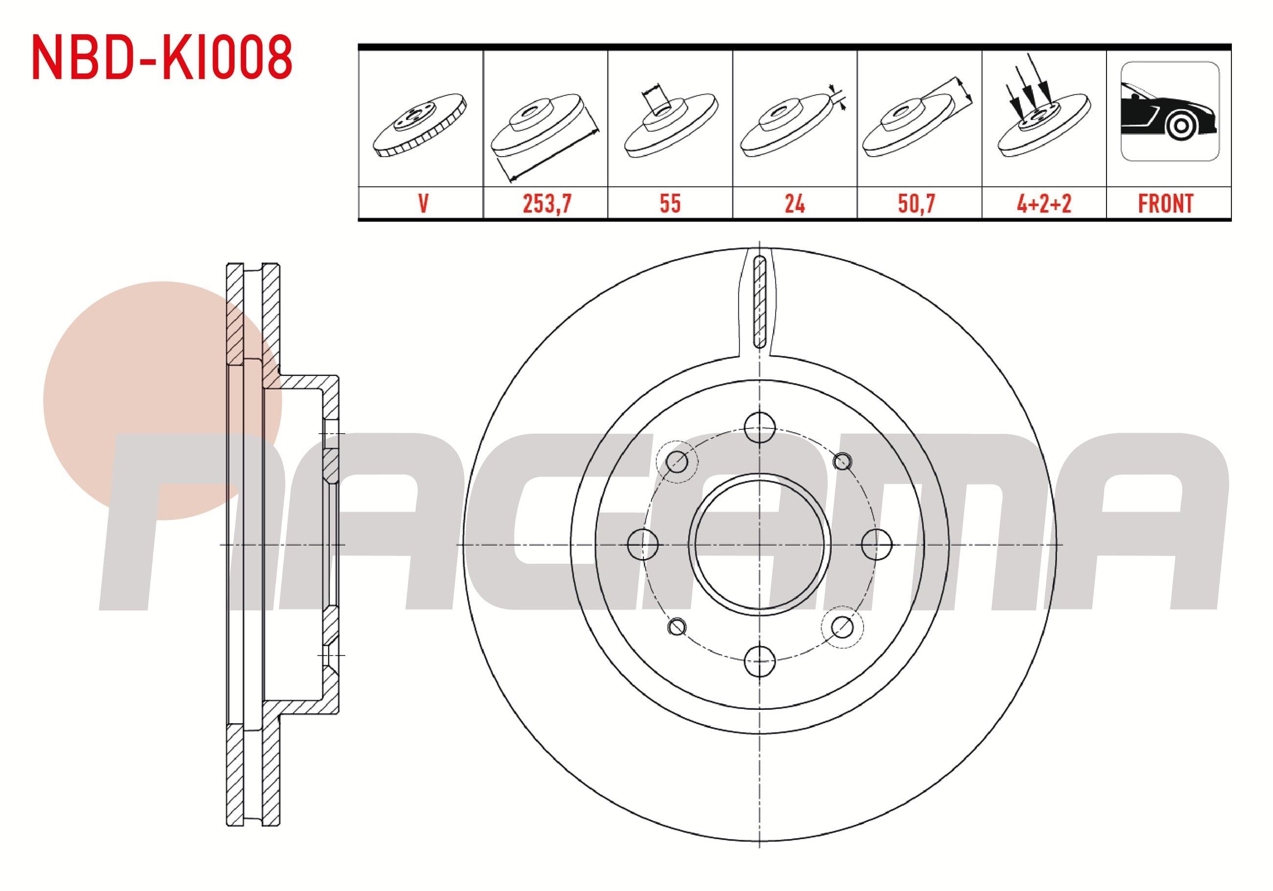 FREN DISKI ON HAVALI 4 BJN 253,7X24X55X50,7 KIA RIO I (DC) 1.3i 2000-2005 / RIO I (DC) 1.5i 4 2000-2005