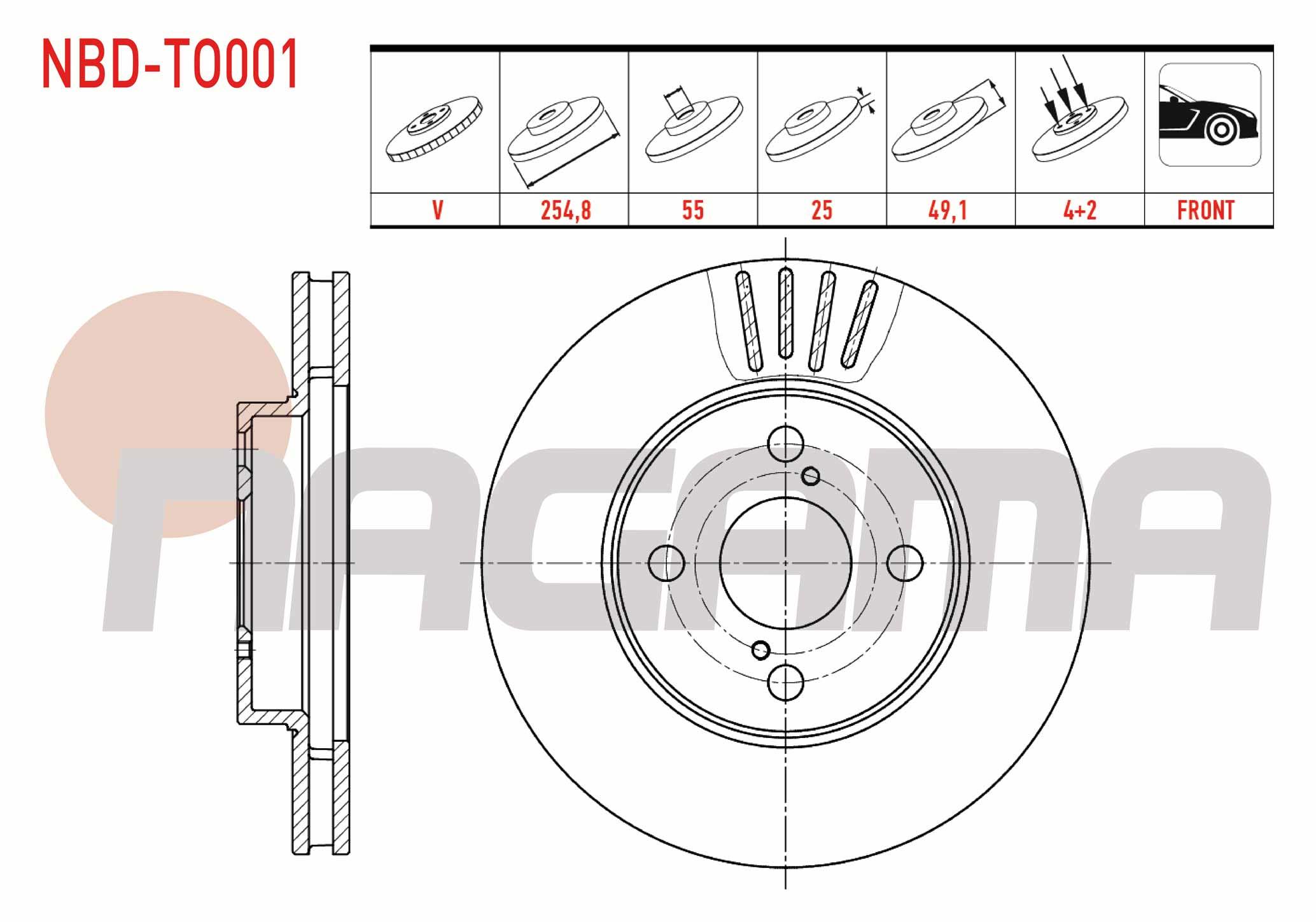 FREN DISKI ON HAVALI 4 BJN 254,8X25X55X49,1 TOYOTA COROLLA (E12) 1.4 VVT-I - 1.6 VVT-I - 1.8 VVT-I 2002-2007
