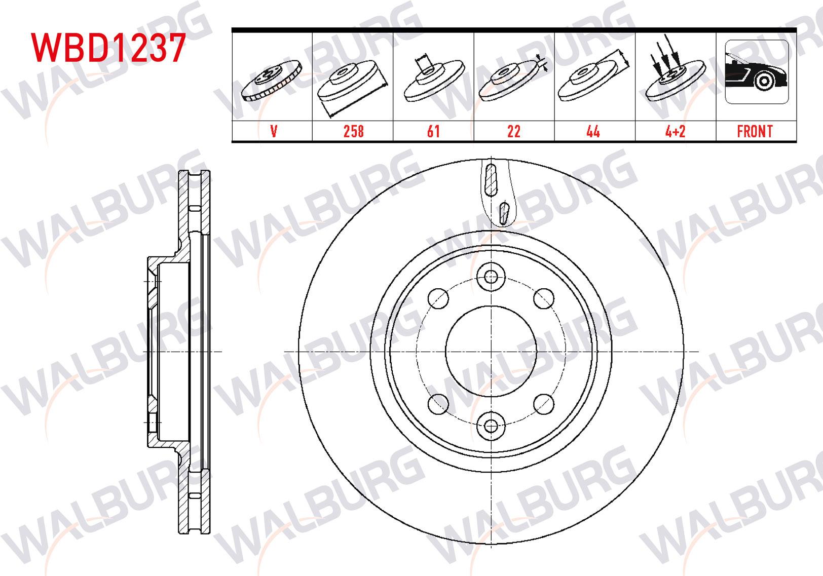 FREN DISKI ON HAVALI 4 BJN 258X22X44X61 RENAULT SYMBOL THALIA 2008-2012/ SYMBOL III 2012-/ CLIO IV 2012-2020/ CLIO V 1.5 DCI 2019-/ TALIANT 1.5 DCI 20