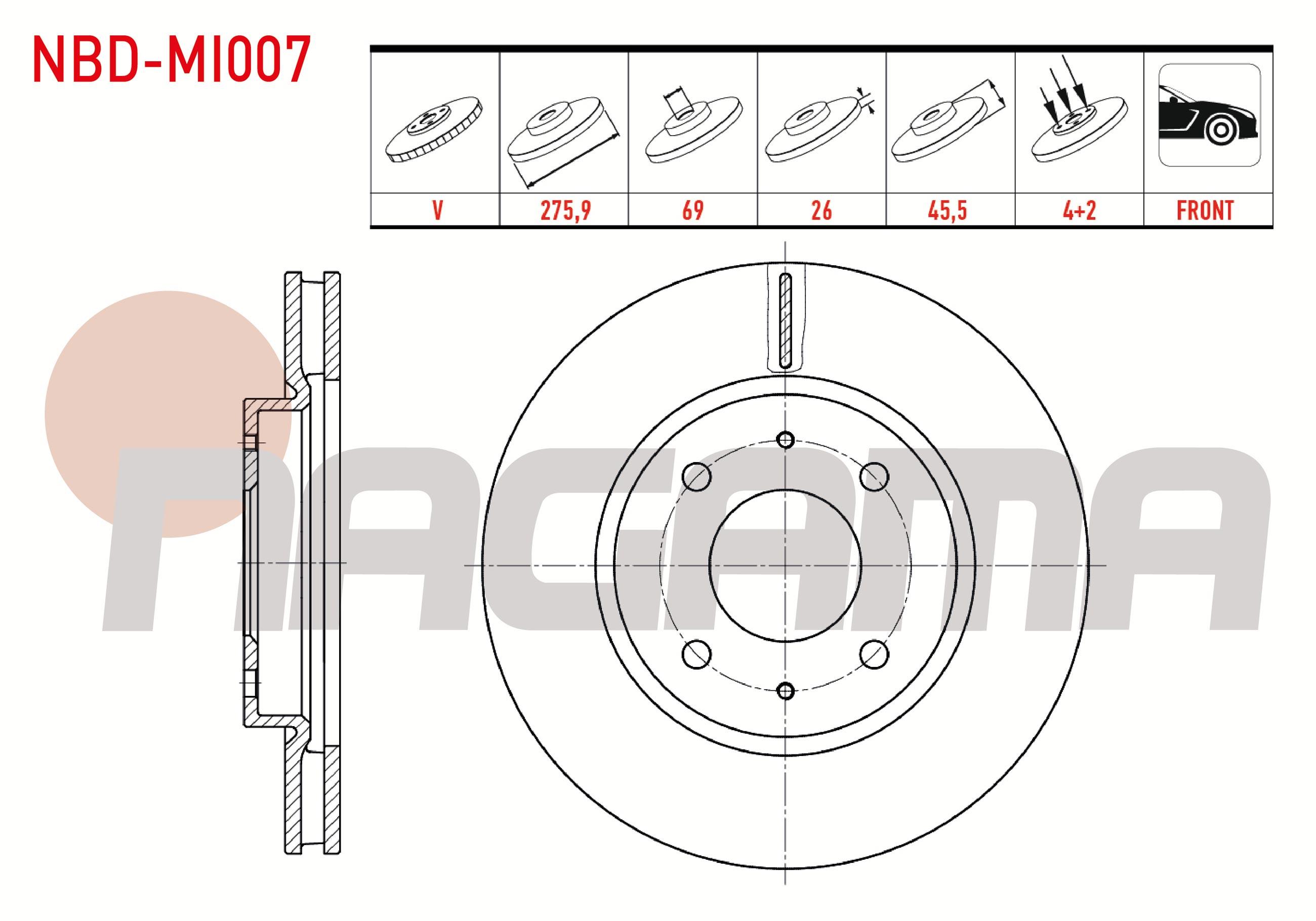 FREN DISKI ON HAVALI 4 BJN 275,9X26X69X45,5 MITSUBISHI LANCER VII (CSA) 1.3 2003-2007 / LANCER VII (CSA) 1.6 2003-2007