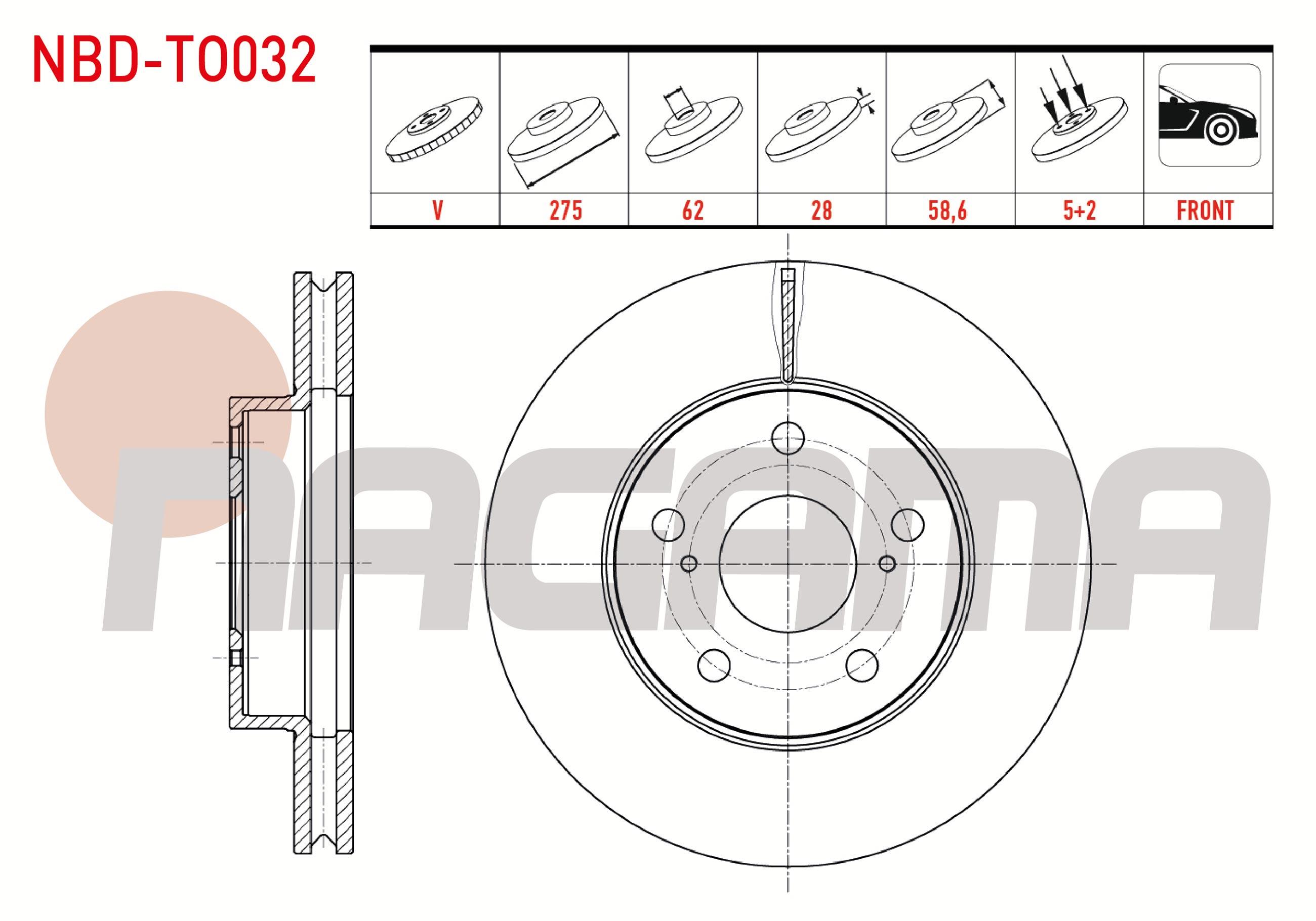 FREN DISKI ON HAVALI 5 BJN 275X28X62X58,6 TOYOTA HI-LUX PICK UP (TGN1_, GGN2_, GGN1_, KUN2_, KUN1_) 2.5 D-4D 2008-2011