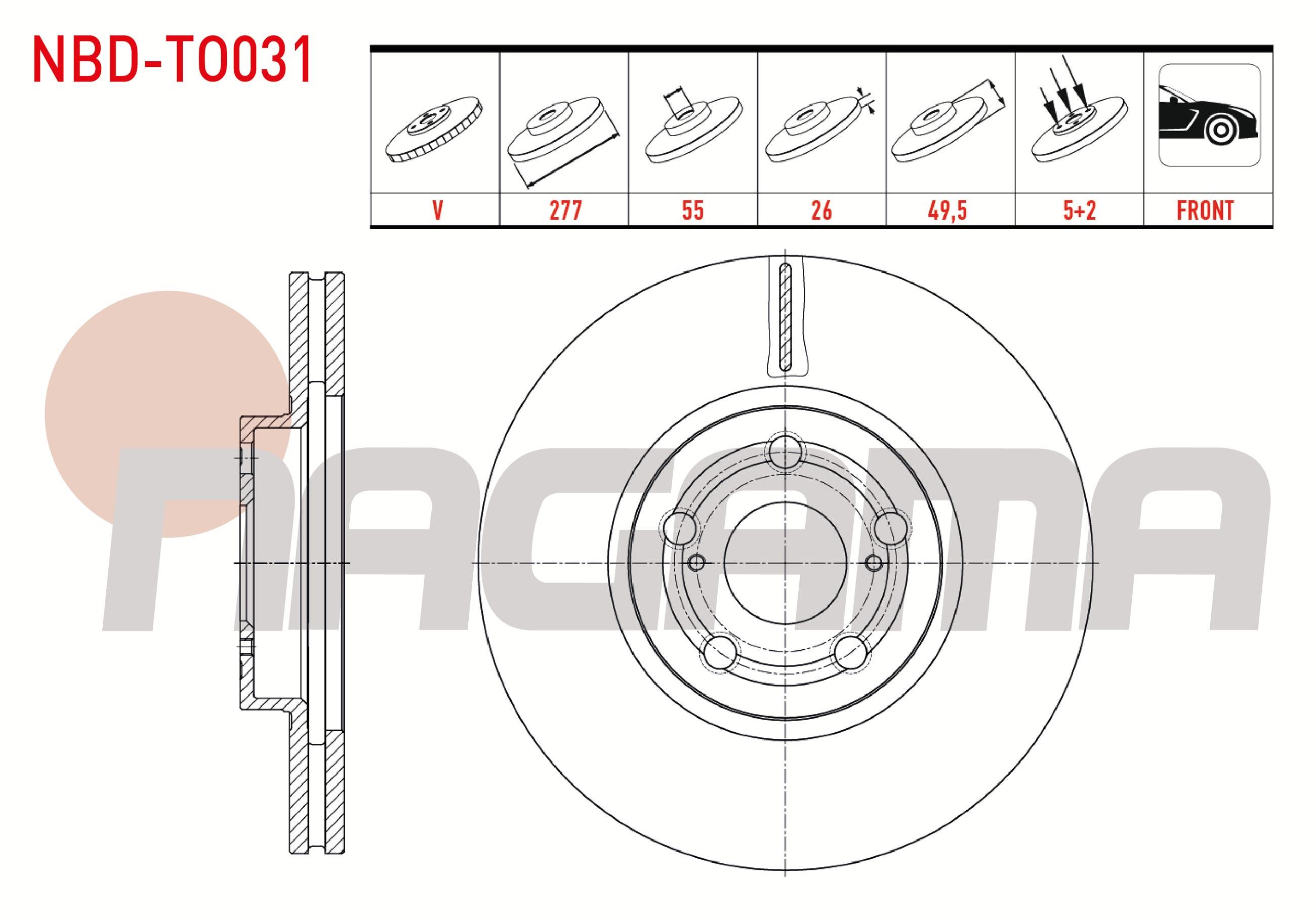 FREN DISKI ON HAVALI 5 BJN 277X26X55X49,5 TOYOTA AVENSIS (T25) 1.6 VVT-I 2003-2008 / AVENSIS (T25) 1.8 2003-2008