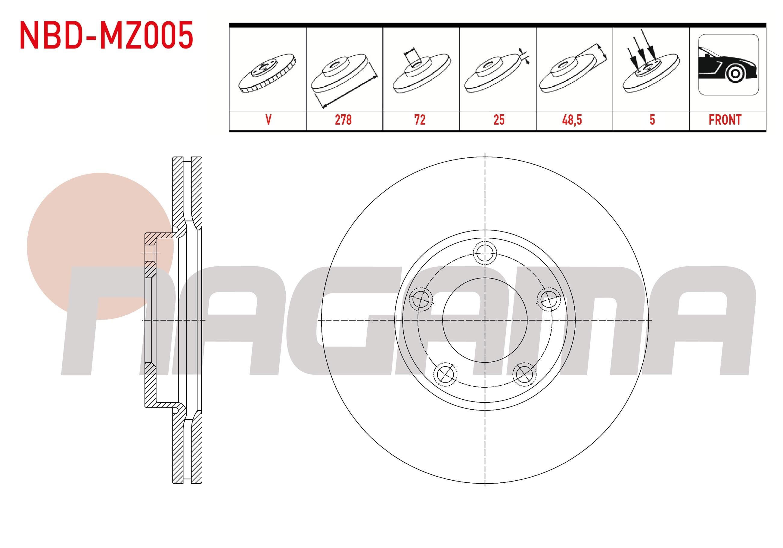 FREN DISKI ON HAVALI 5 BJN 278X25X72X48,5 MAZDA 3 (BL) 1.6 2003-2009