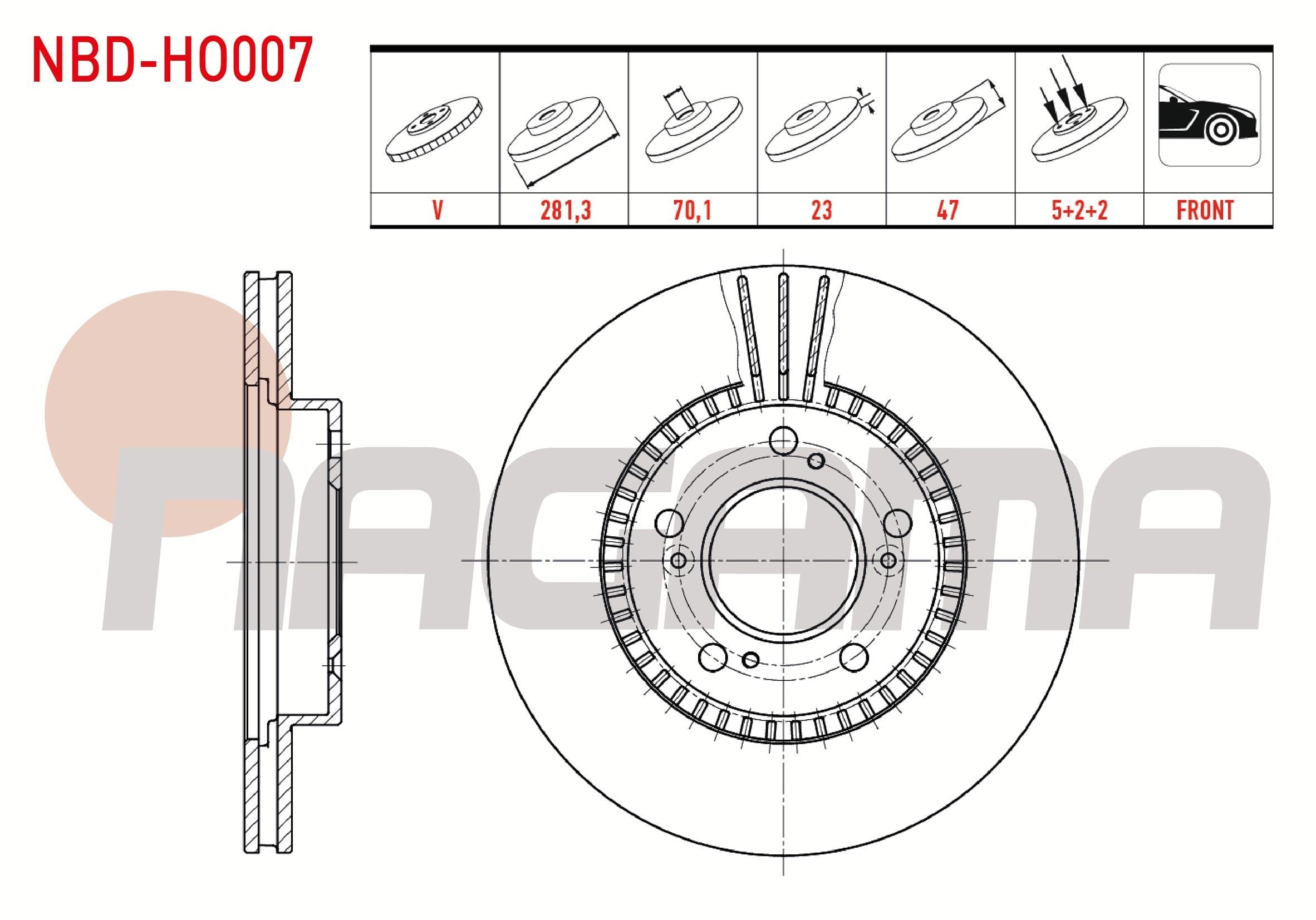 FREN DISKI ON HAVALI 5 BJN 281,3X23X70,1X47 HONDA CR-V I 2.0i 16v 1995-2002 /HR-V (GH) 1.6 1999-