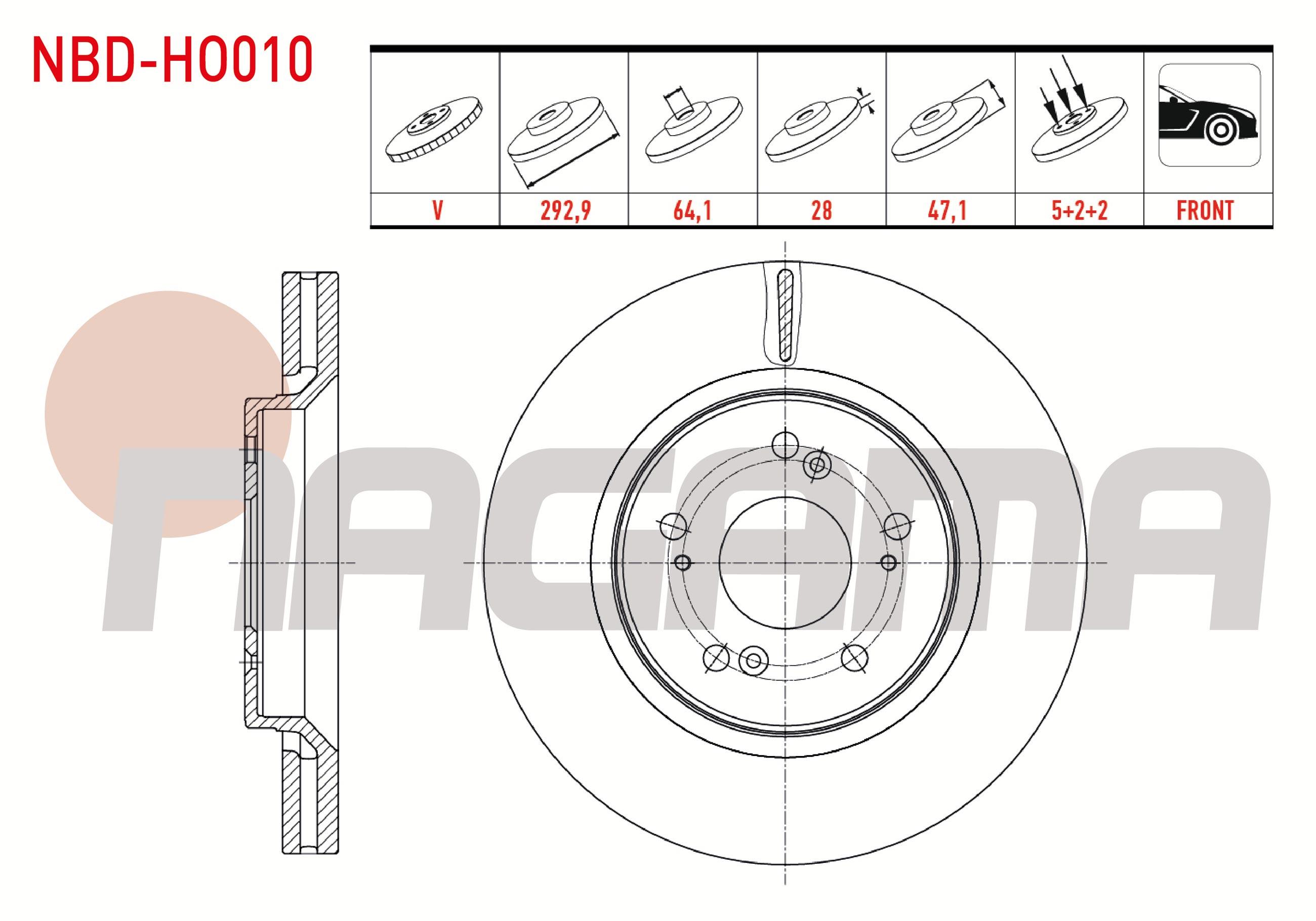 FREN DISKI ON HAVALI 5 BJN 292,9X28X64,1X47,1 HONDA CR-V III 2.0 I-VTEC - 2.2i CTDI 2006-2012/ CR-V IV 1.6i DTEC - 2.0 - 2.2i 2012-2014