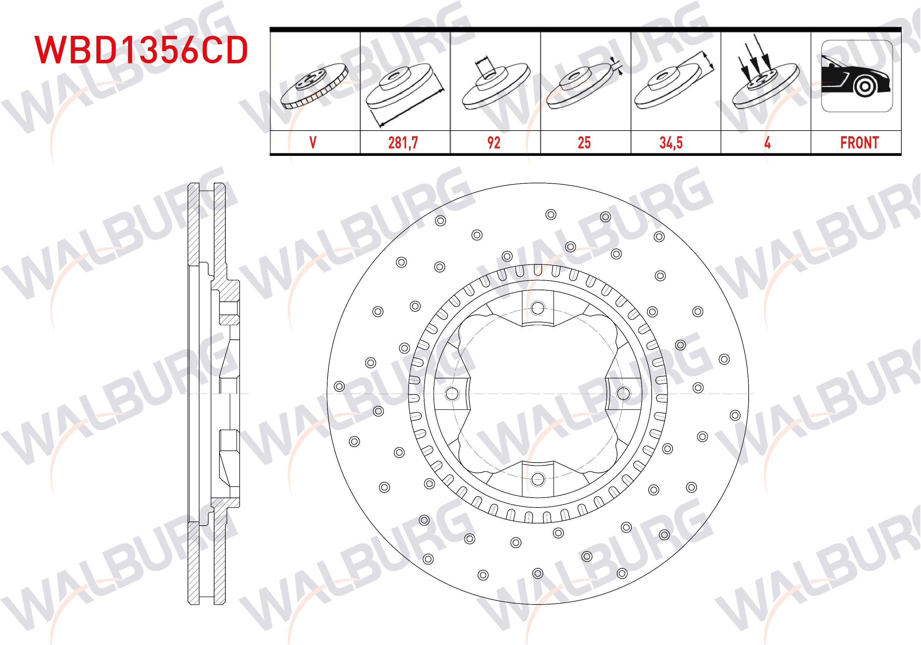 FREN DISKI ON HAVALI KAPLAMALI PERFORMANS DELIKLI 4 BJN 281,7X25X92,04X34,5 HONDA ACCORD IV (CB) 2.0i 16v 1990-1993 / ACCORD IV (CB) 2.2i 16v 1990-199