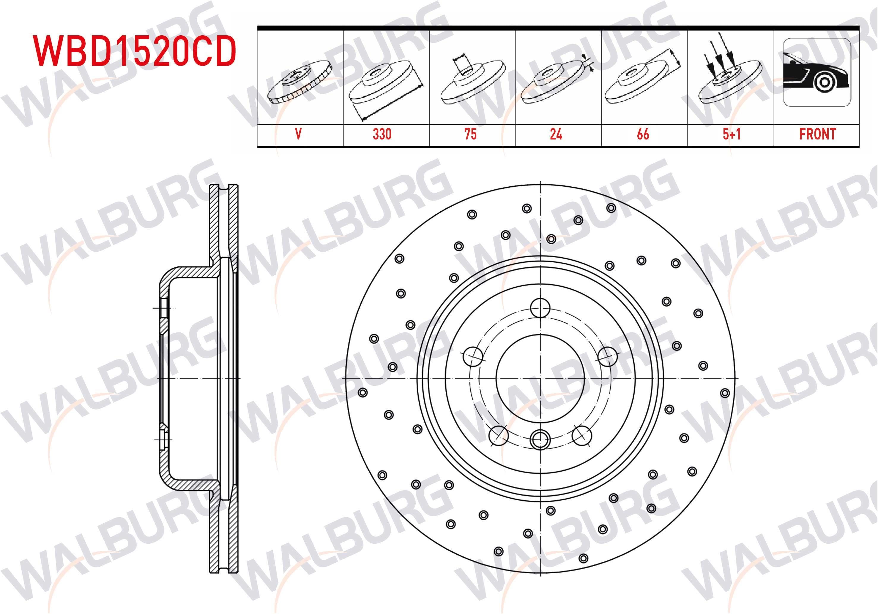 FREN DISKI ON HAVALI KAPLAMALI PERFORMANS DELIKLI BMW 5 SERISI (F10) 520 D 5 BJN 330X24X75X66 2010-