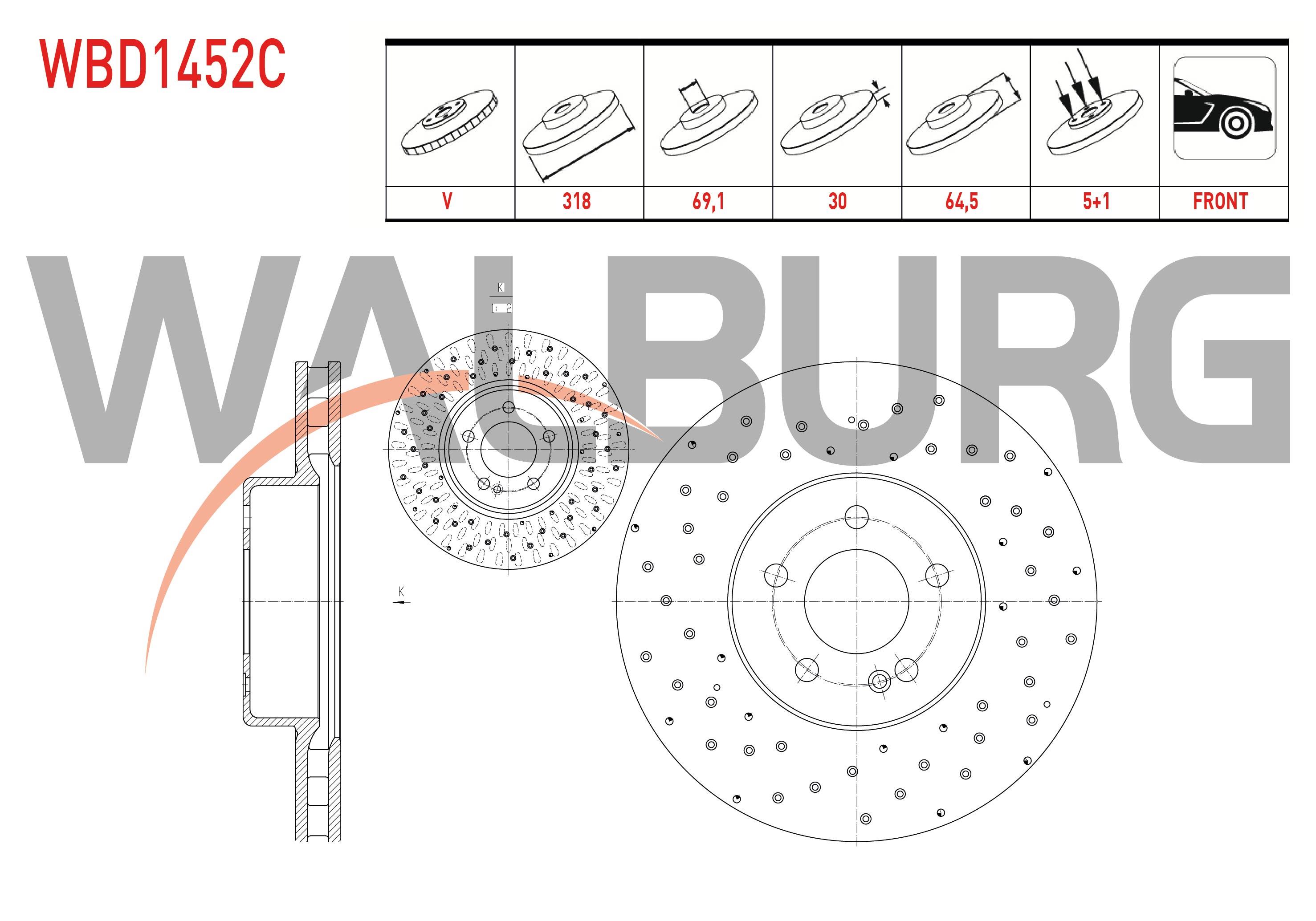 FREN DISKI ON HAVALI KAPLAMALI PERFORMANS DELIKLI 5 BJN 318X30X69,1X64,5 MERCEDES C 180 (W205) - C 180 AMG (W205) 14-/ C 200 BlueTEC - C 200 AMG BlueT