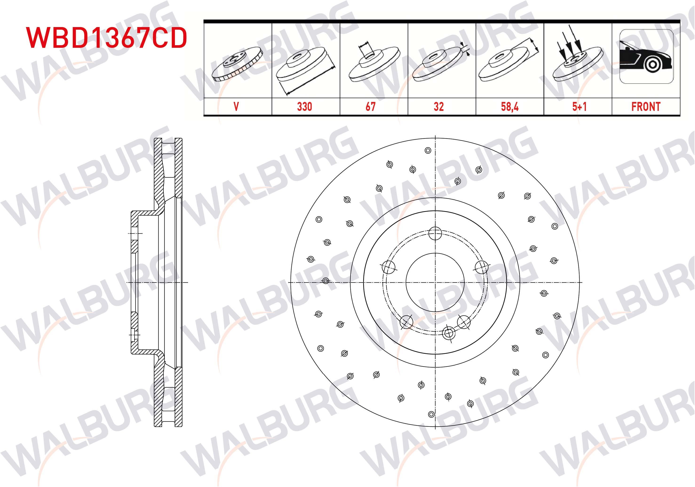 FREN DISKI ON HAVALI KAPLAMALI PERFORMANS DELIKLI 5 BJN 330X32X67X58,40 MERCEDES VITO (W447) 116 CDI 2014-