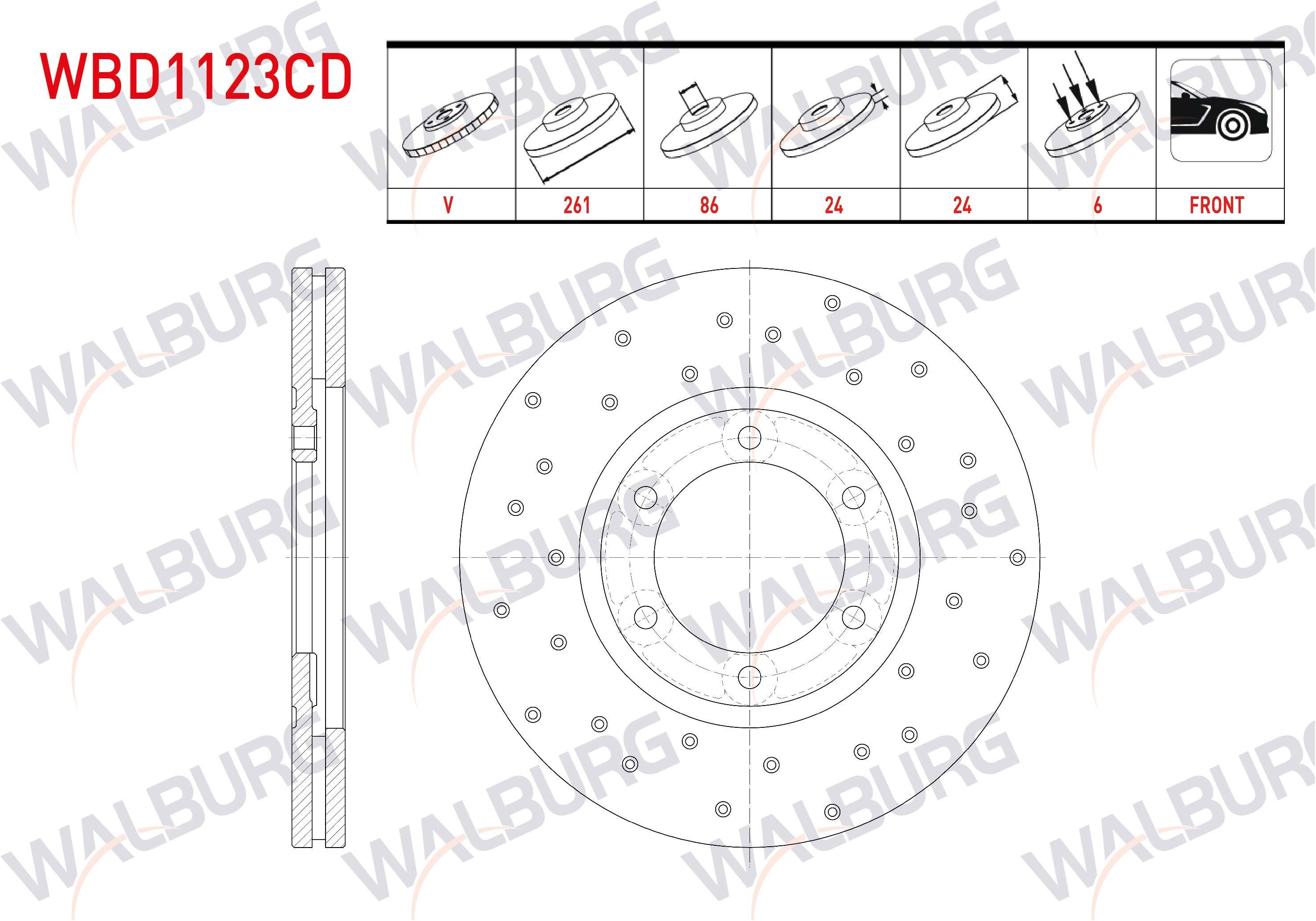 FREN DISKI ON HAVALI KAPLAMALI PERFORMANS DELIKLI 6 BJN 261X24X86X24 KIA K2500 2.5 D 2003- / KIA K2700 2.7 D 1999-