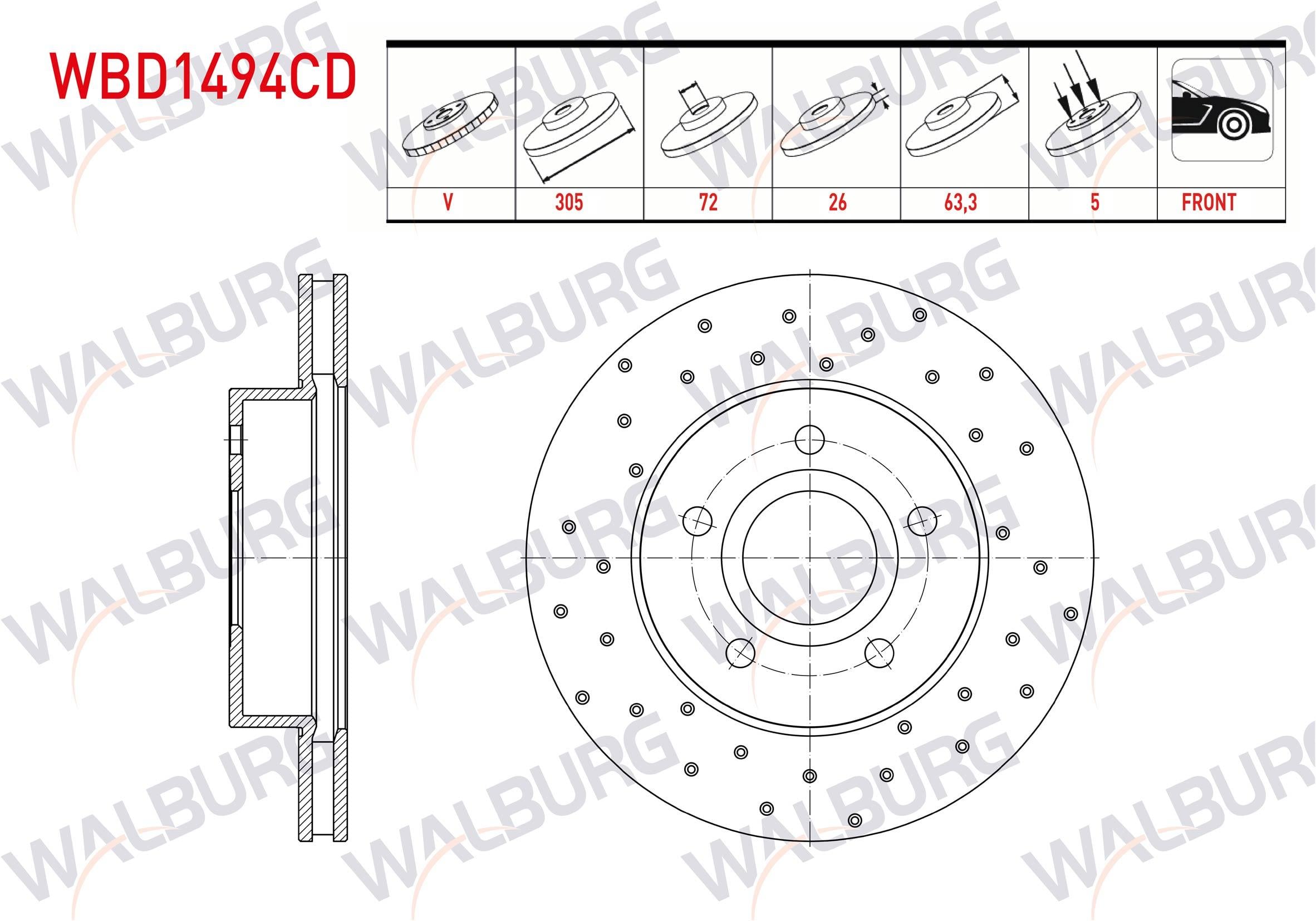 FREN DISKI ON HAVALI KAPLAMALI PERFORMANS DELIKLI 5 BJN 305X26X72X63,3 JEEP GRAND CHEROKEE II (WJ,WG) 2.7 CRDI - 3.1 TD - 4.0 - 4.7 V8 1998-2005