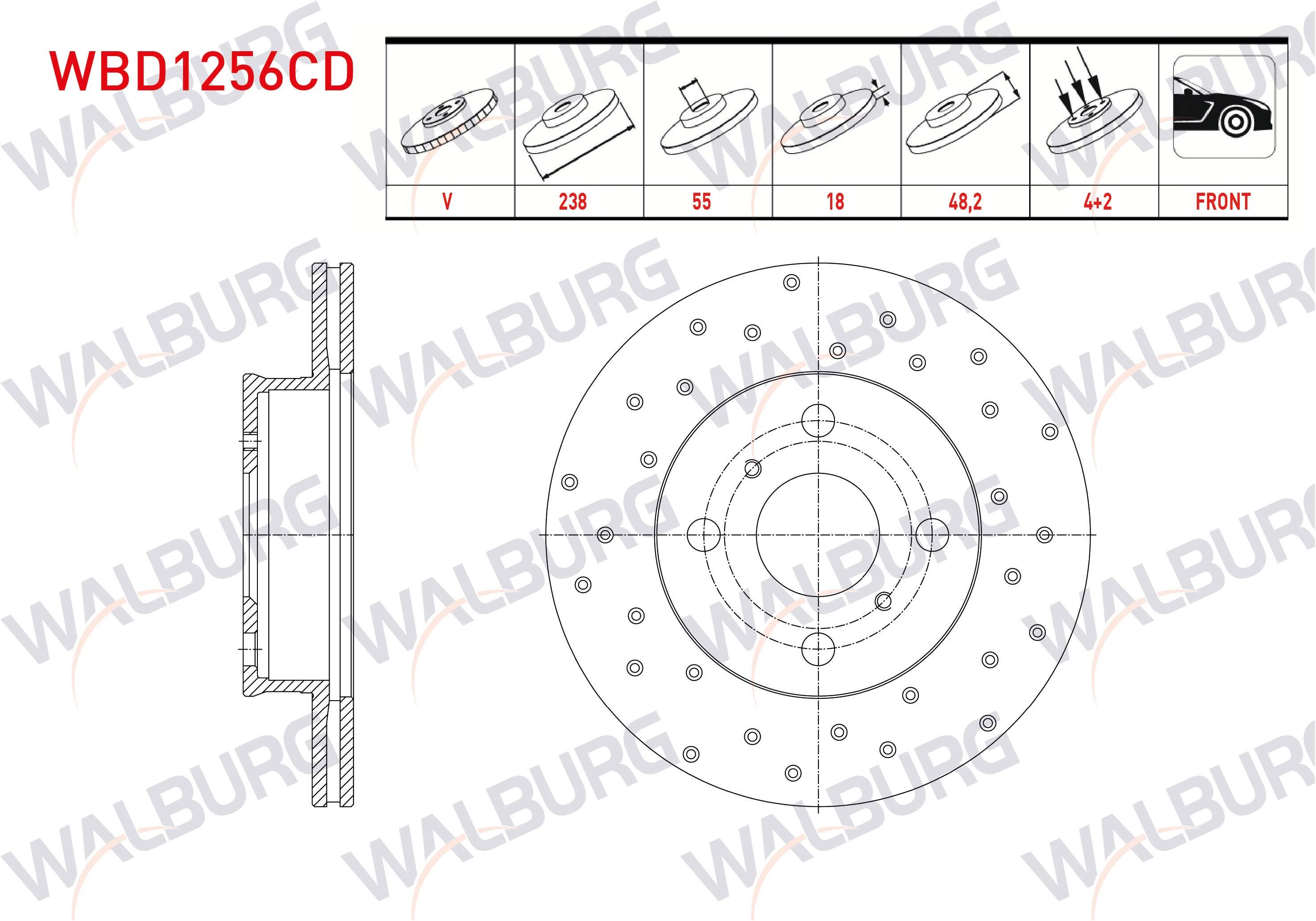 FREN DISKI ON HAVALI KAPLAMALI PERFORMANS DELIKLI 4 BJN 238X18X55X48,2 TOYOTA COROLLA (_E9_) 1.6i 1987-1993 / COROLLA (_E9_) 1.3i 1987-1993 / TOYOTA COROLLA (_E9_) 1.8 D 1987-1993