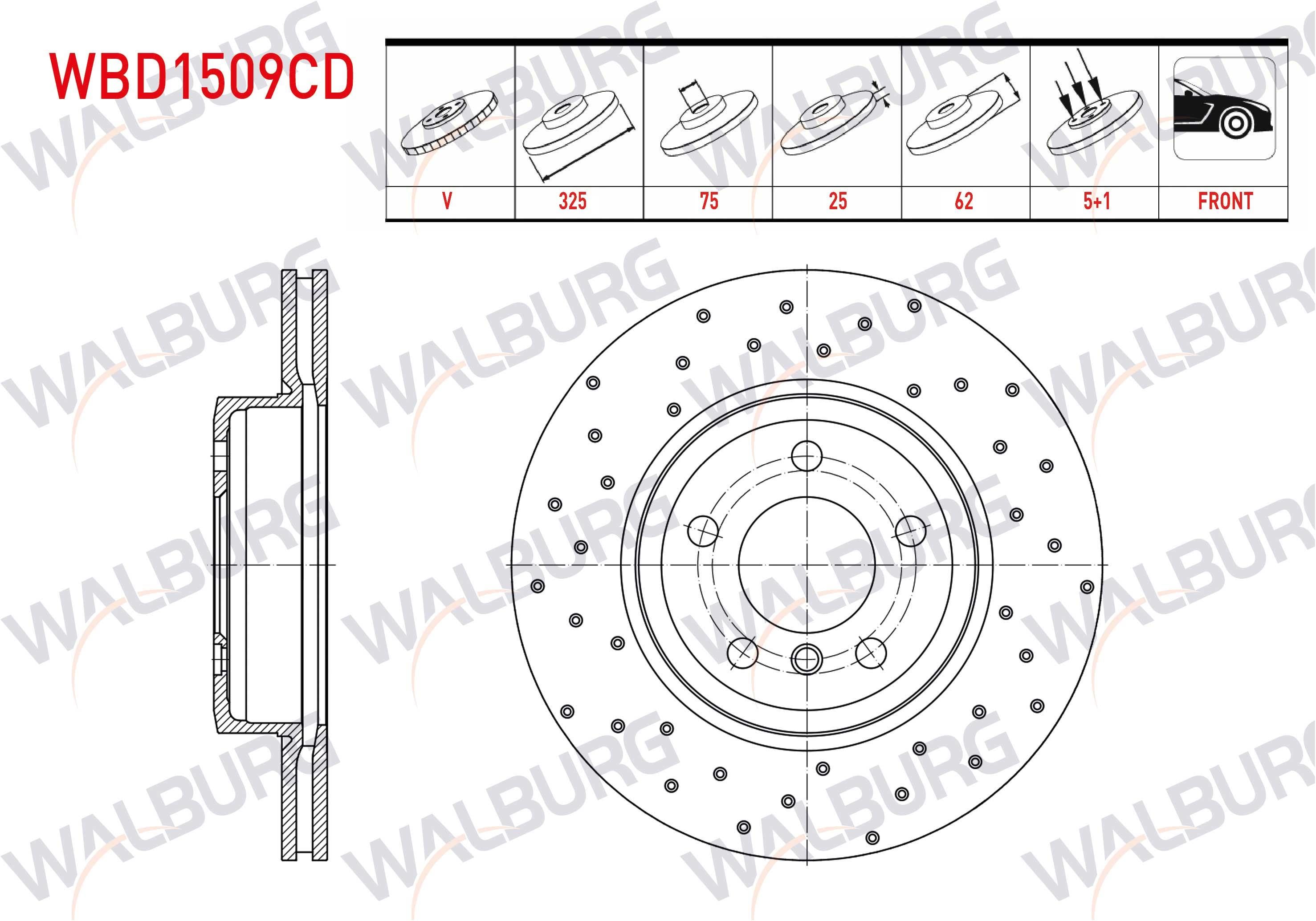 FREN DISKI ON HAVALI KAPLAMALI PERFORMANS DELIKLI BMW X3 (E83) 2.0 D 5 BIJON 325X25X75X62 2004-2010