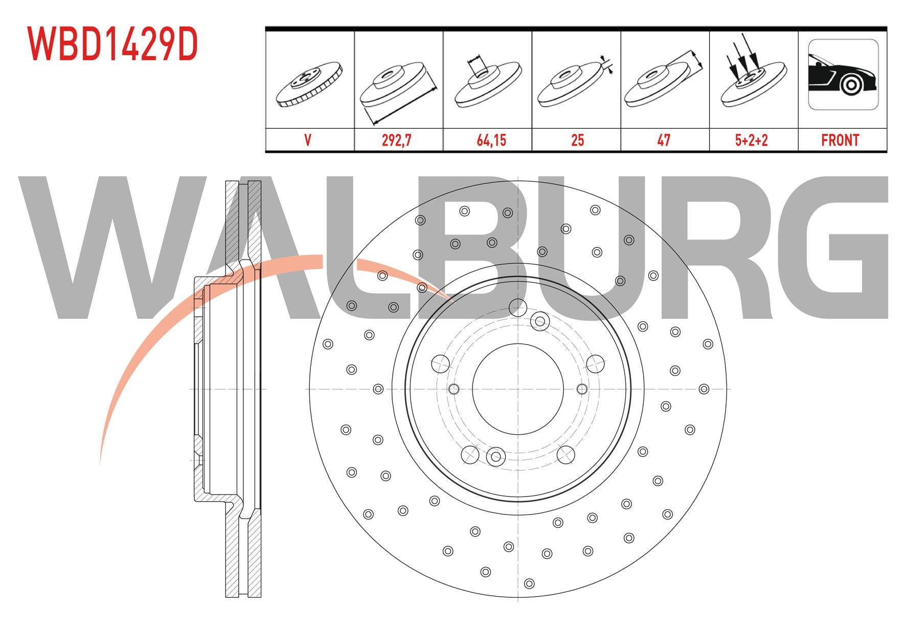 FREN DISKI ON HAVALI PERFORMANS DELIKLI 5 BJN 292,7X25X64,15X47 HONDA HR-V 1.5 I-VTEC 2016-