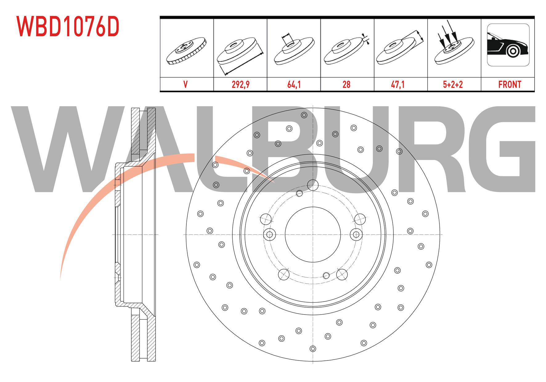 FREN DISKI ON HAVALI PERFORMANS DELIKLI 5 BJN 292,9X28X64,1X47,1 HONDA CR-V III 2.0 I-VTEC - 2.2i CTDI 2006-2012/ CR-V IV 1.6i DTEC - 2.0 - 2.2i 2012-2014