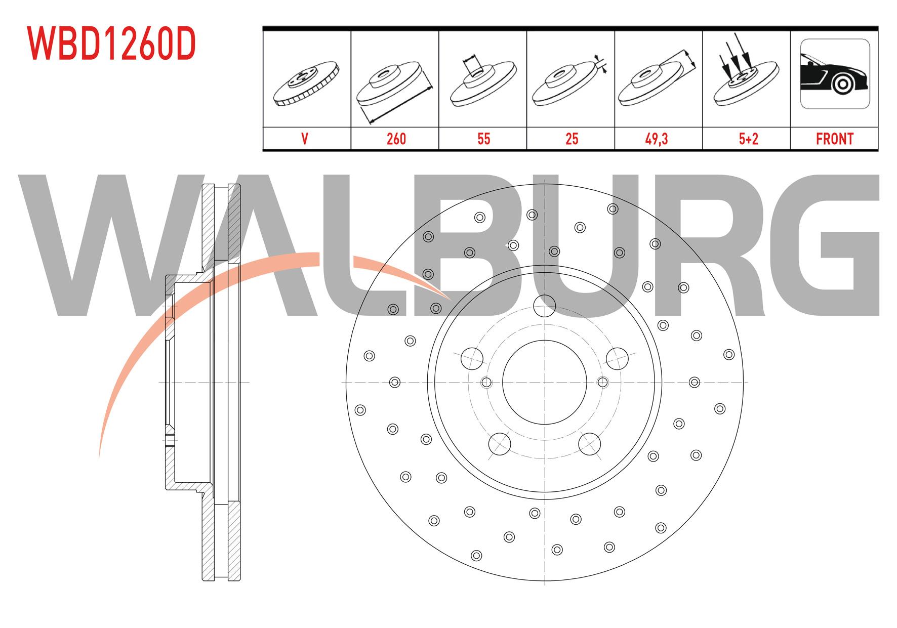 FREN DISKI ON HAVALI PERFORMANS DELIKLI 5 BJN 260X25X55X49,3 TOYOTA AVENSIS (T22) 1.6i 1997-2003 / AVENSIS (T22) 2.0i 1997-2003