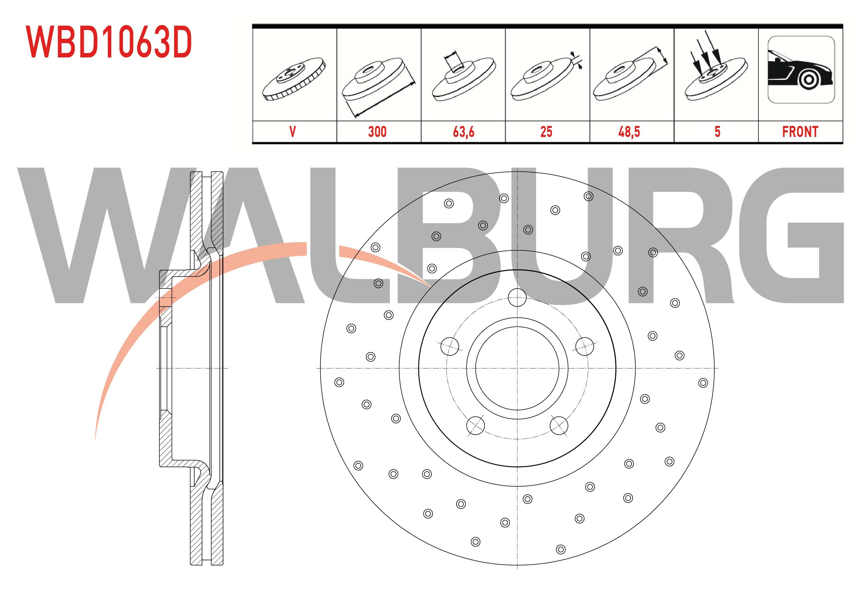 FREN DISKI ON HAVALI PERFORMANS DELIKLI 5 BJN 300X25X63,5X48,5 FORD C-MAX I-II 07-/GRAND C-MAX 10-/FOCUS II-III 04-/KUGA I-II 08-/TOURNEO CONNECT 13-/VOLVO C30 06-12/VOLVO C70 II 06-13/S40 II 04-12