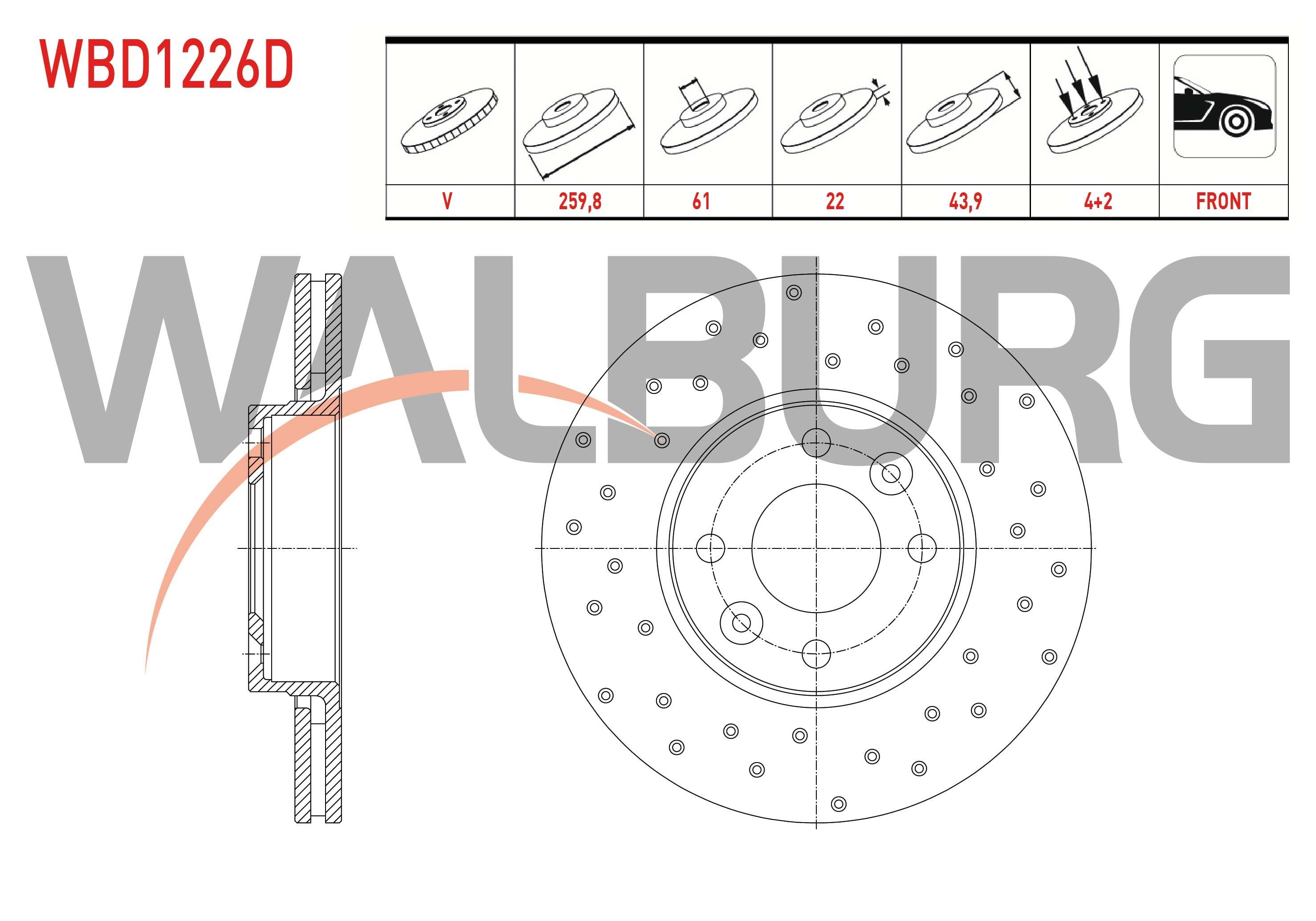 FREN DISKI ON HAVALI PERFORMANS DELIKLI 4 BJN 259,8X22X61X43,9 CLIO III 1.5 DCI - 1.4i 2005-2012/MODUS 1.4i 16v - 1.5 DCI 2004-/MICRA 1.2i 16v - 1.5 DCI - 1.4i 16v 2003-2010/NOTE 1.5 DCI - 1.6i 16v