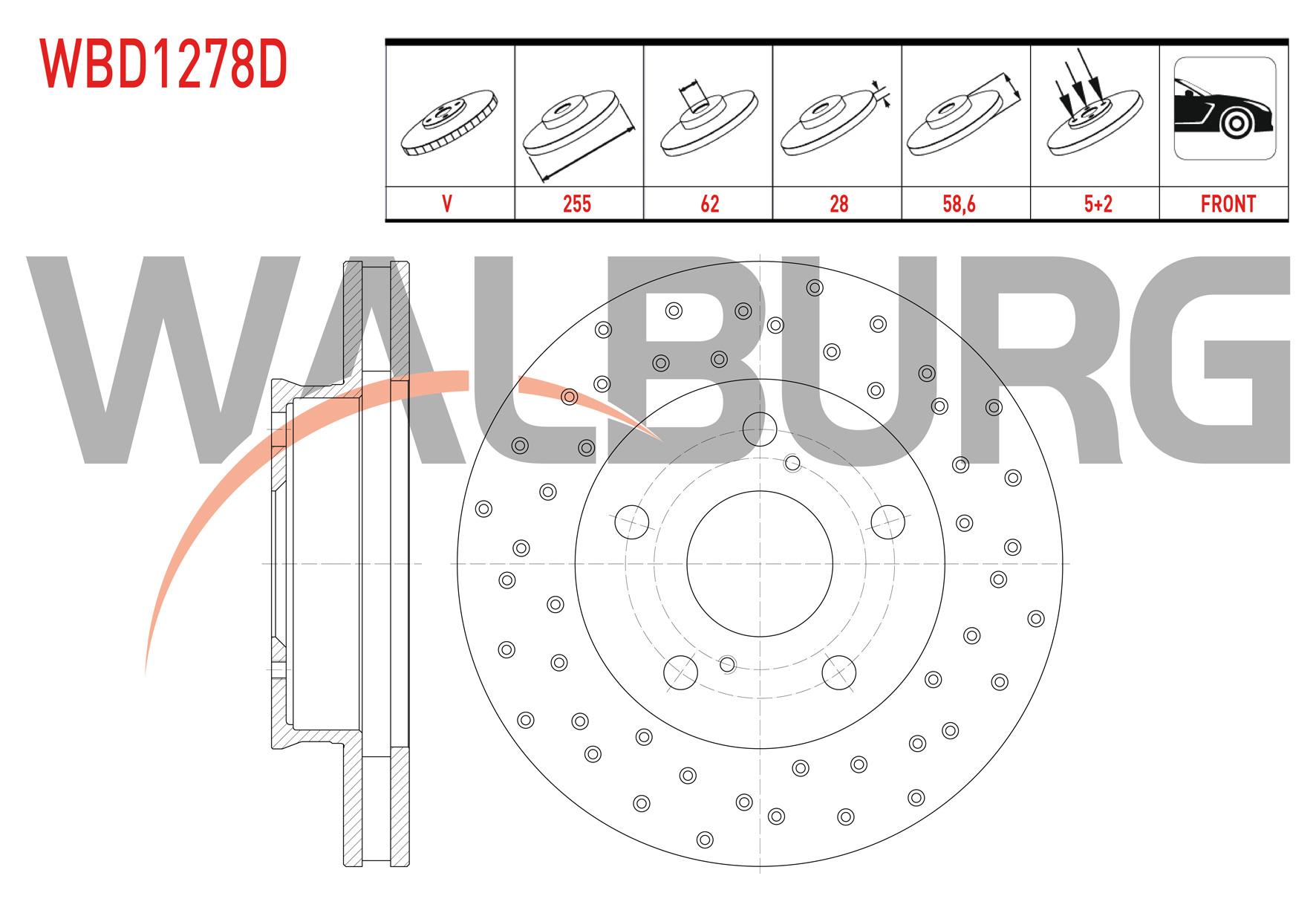 FREN DISKI ON HAVALI PERFORMANS DELIKLI 5 BJN 255X28X62X58,6 TOYOTA HI-LUX PICK UP (TGN1_, GGN2_, GGN1_, KUN2_, KUN1_) 2.5 D-4D 2005-2008