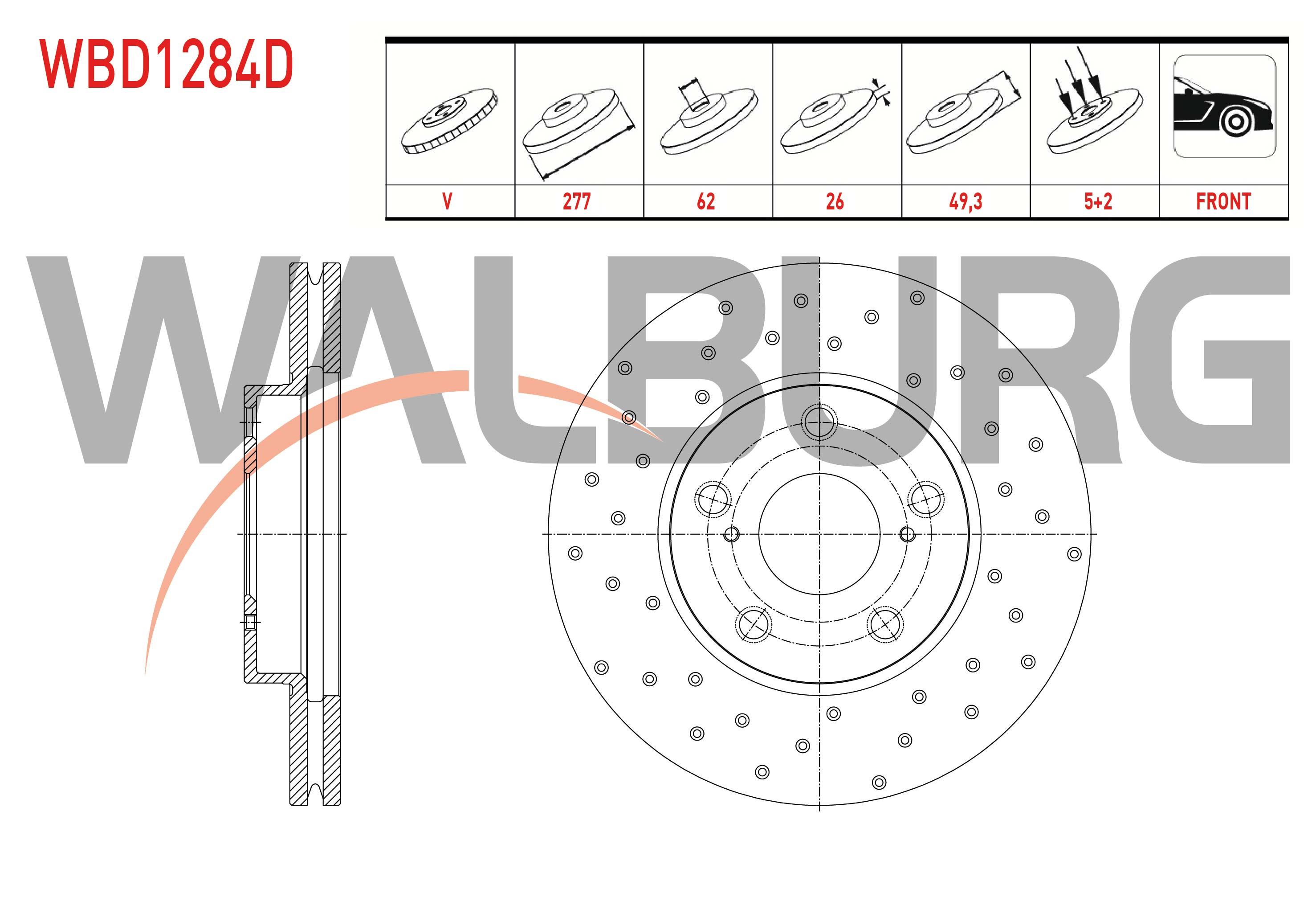 FREN DISKI ON HAVALI PERFORMANS DELIKLI 5 BJN 277X26X62X49.3 TOYOTA AURIS 1.33 2012- / AURIS 1.6 2012- / AURIS 1.4 D-4D 2012- / COROLLA 1.33 2012- / COROLLA 1.6 2012- / COROLLA 1.4 D-4D 2012-