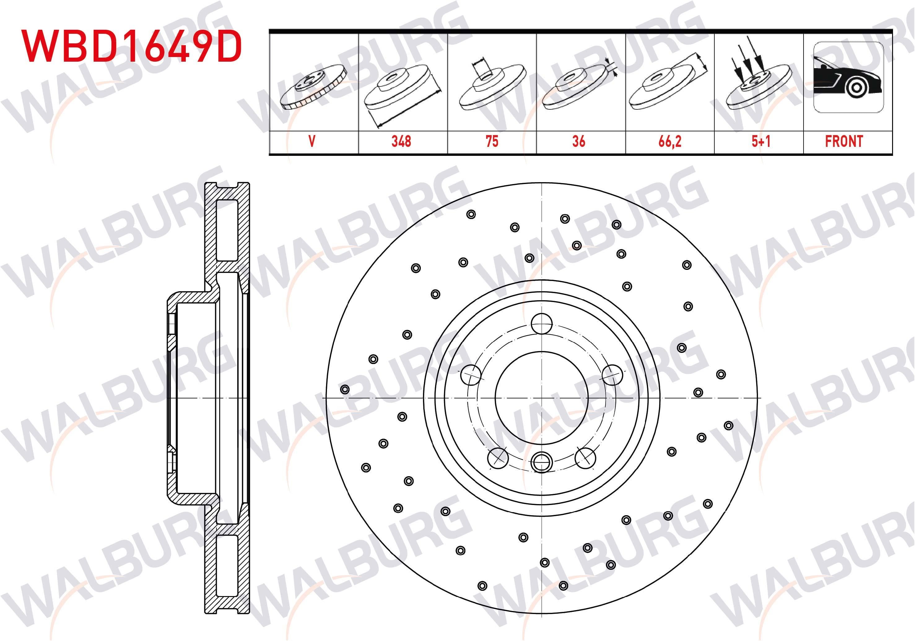 FREN DISKI ON SOL HAVALI PERFORMANS DELIKLI 5 BJN 348X36X75X66,2 BMW 5 SERISI (F10) 2010-2016 / 7 SERISI (F01) 2009-2015