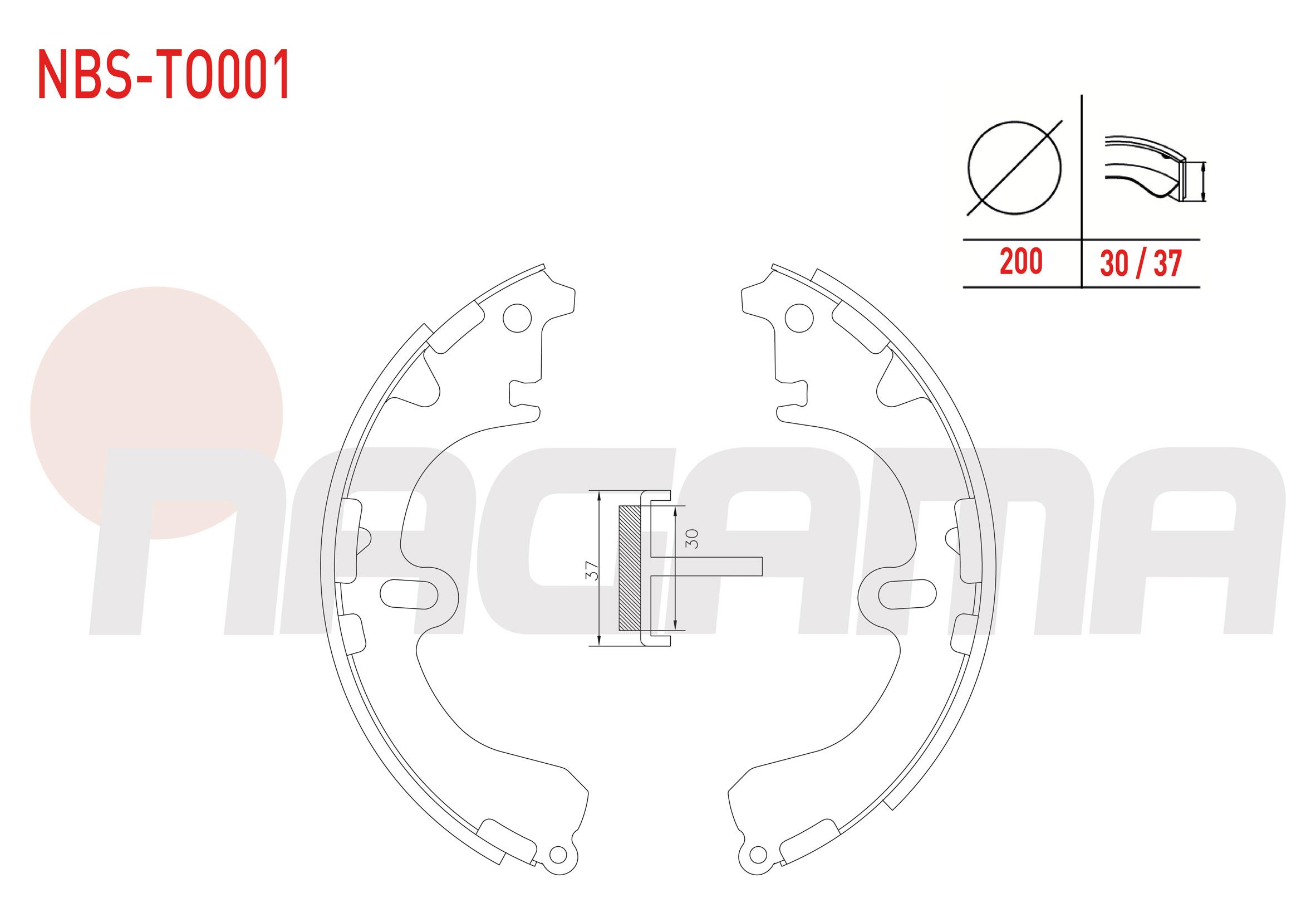FREN PABUC BALATA ARKA 200X30/37mm TOYOTA COROLLA (E9) 1.3 - 1.6 - 1.8 D 1987-1993/ COROLLA (E10) 1.3i - 1.6i 1992-1997/ COROLLA (E11) 1.4i - 1.6i 1997-2002