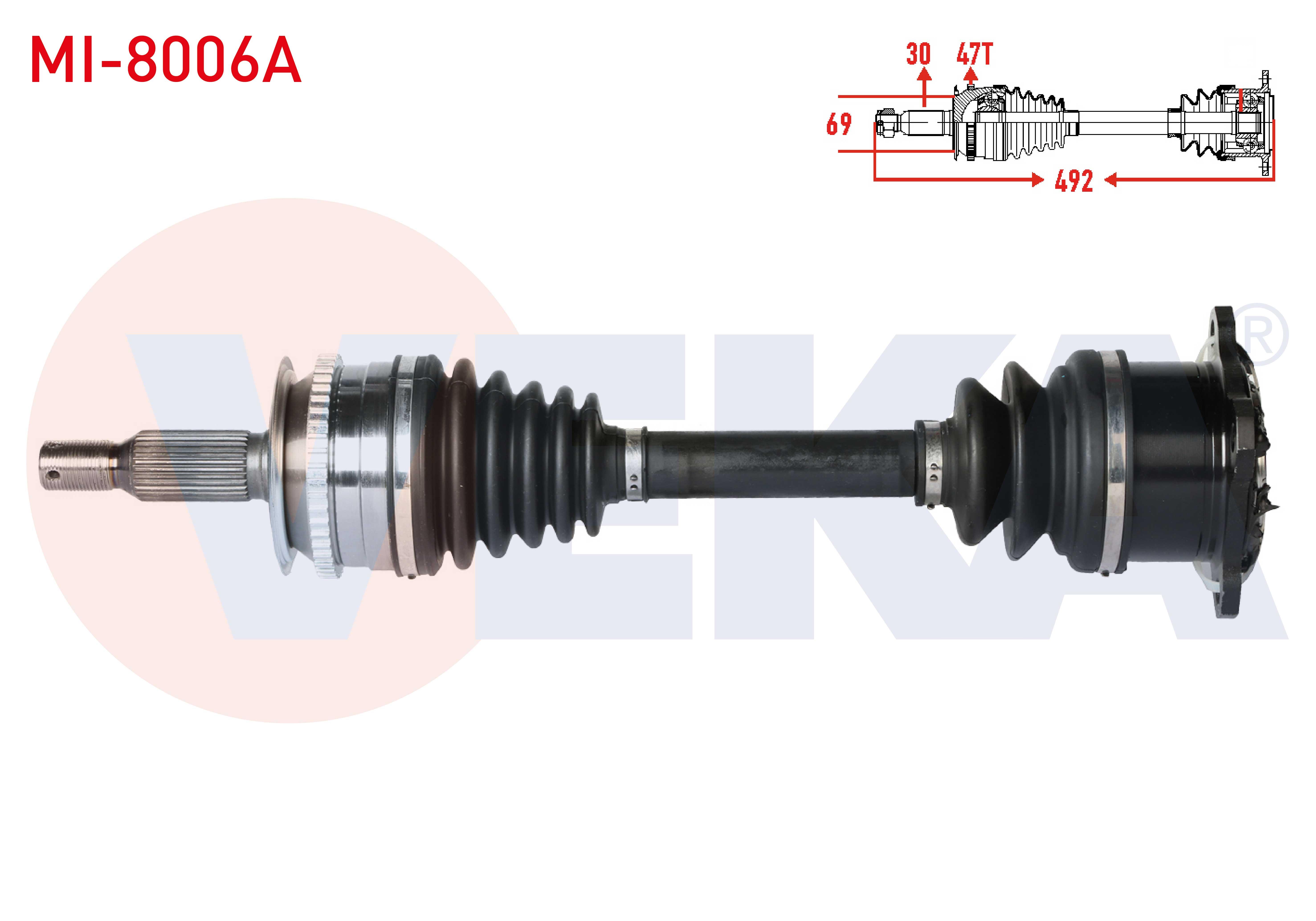 KOMPLE AKS SAG ON ABSLI 47 DIS UZUNLUK 492mm MITSUBISHI L200(KA_T, KB_T) 2.5 DI-D 4X4 07-15/L200(KJ_,KK_,KL_)2.4 DI-D 4X4 15-/L200(KJ_, KK_, KL_)2.2
