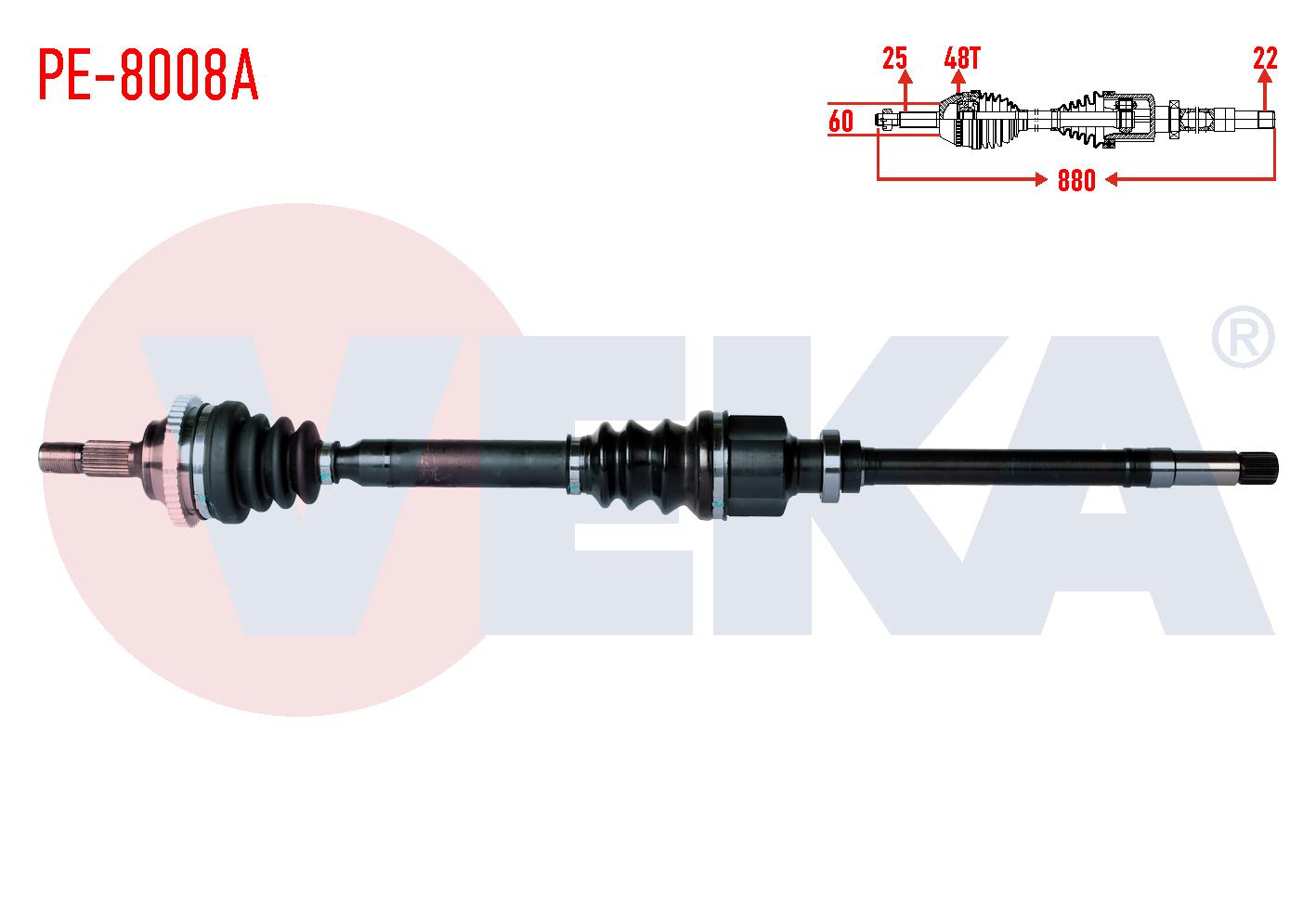 KOMPLE AKS SAG ON PEUGEOT 206 (2A/C) 1.6i 16v ABSLI 48 DIS UZUNLUK 880mm 1998-2006