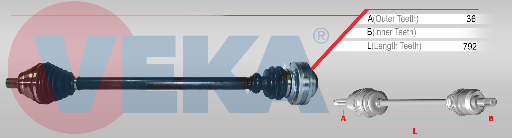 KOMPLE AKS SAĞ ÖN VW GOLF 5  2.0 TDI  6 ILERI CFFB UZUNLUK 792mm 2003-2009 1K0407272RB 1K0407272TP 1K0407454DV 1K0407454DX  1K0407454GV
