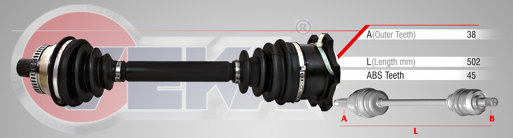 KOMPLE AKS SAĞ ÖN VW PASSAT 1.9 TDI  ABSLI 45 DIS UZUNLUK 502mm 1996-2000 8D0407272BC