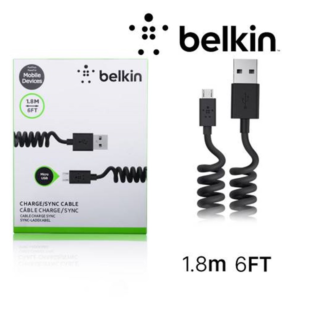 Belkin Spiral Micro Usb Hızlı Data Şarj Usb Kablo 1.8mm Siyah