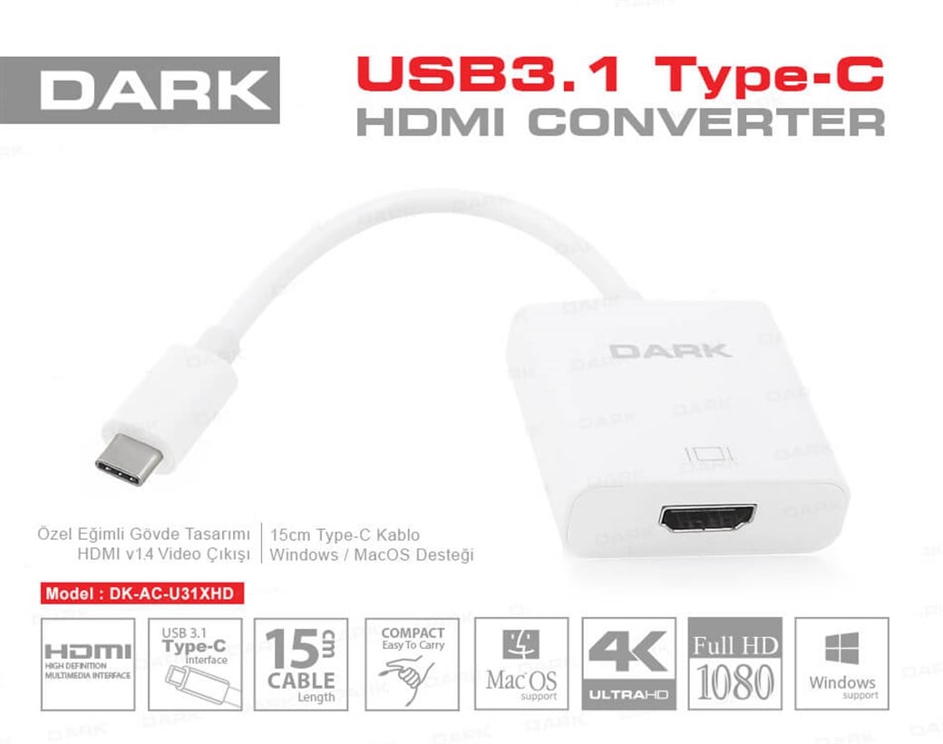 DARK DK-AC-U31XHD USB 3.1 TYPE-C - HDMI DÖNÜŞTÜRÜCÜ