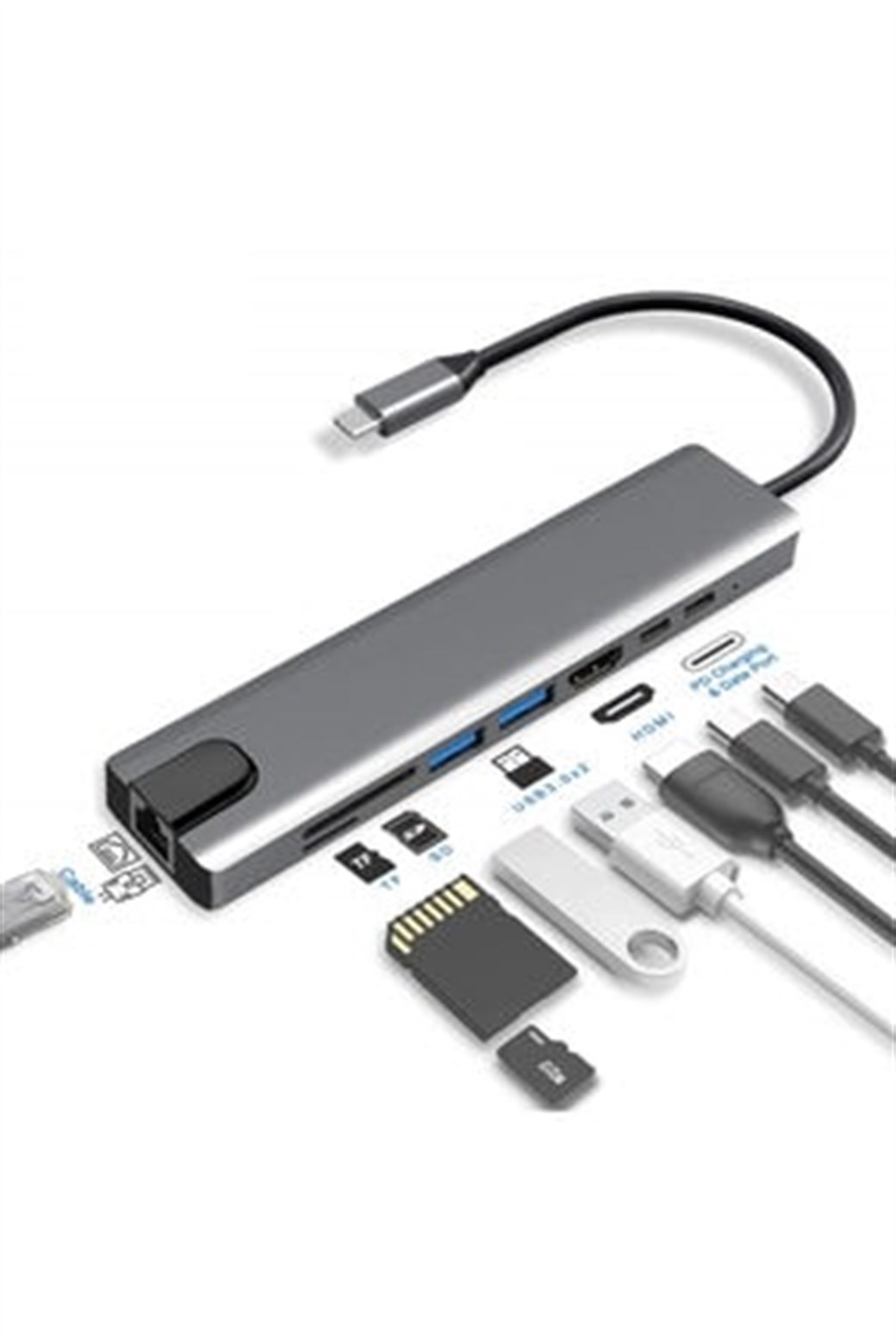 DEXİM ALL IN ONE USB-C HUB (HDTV TYPE-C*2 HDMI RJ45 SD/TF CARD READER) DHU0005