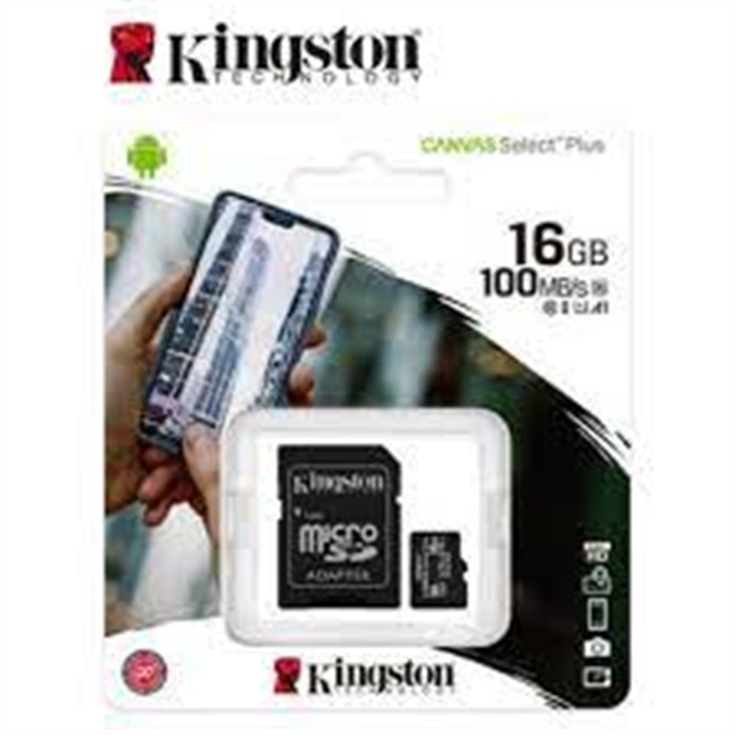 KINGSTON 16GB CANVAS SELECT PLUS MICRO SD 100MB/S (SDCS2/16GB)