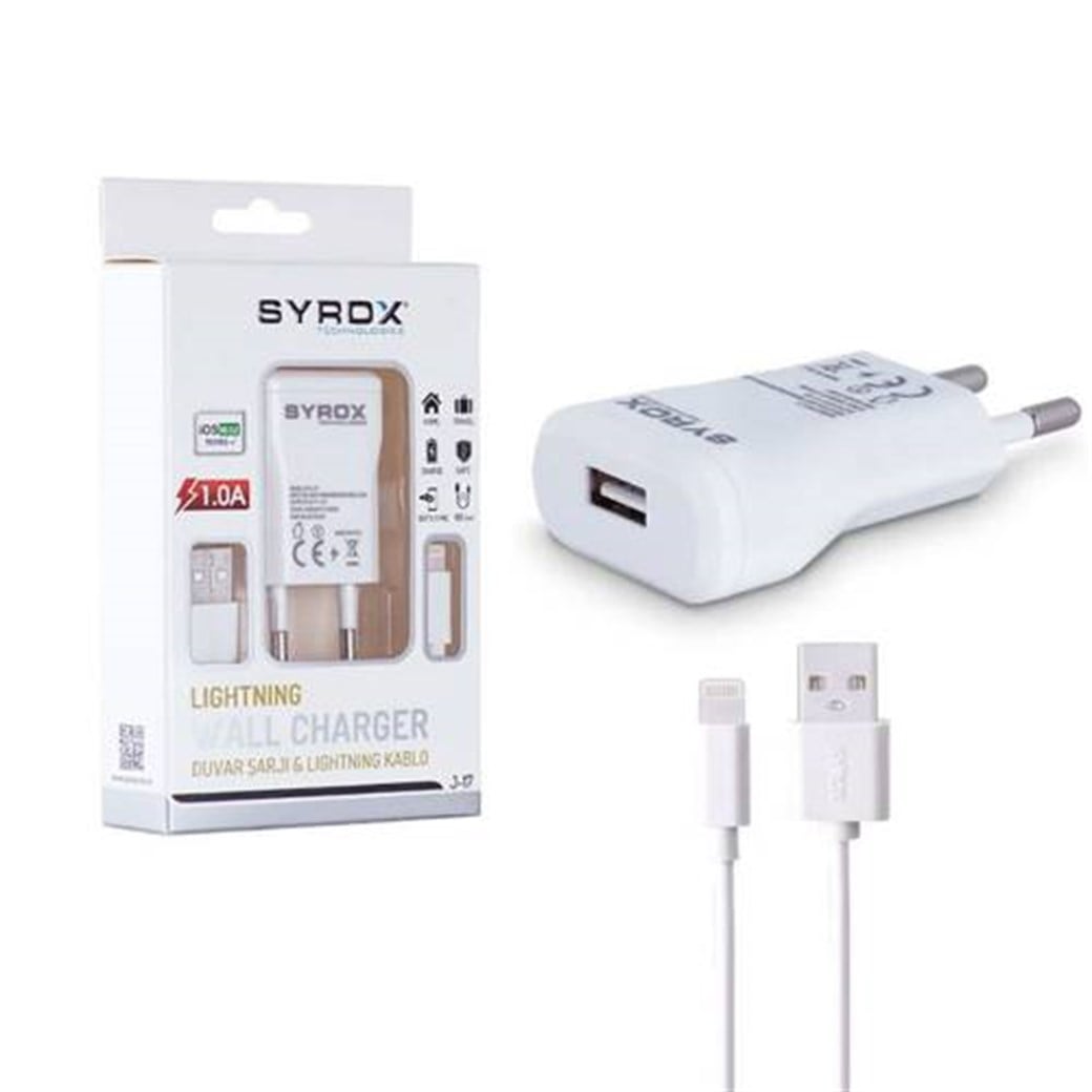 SYROX J17 IPHONE DUVAR ŞARJI VE USB KABLO