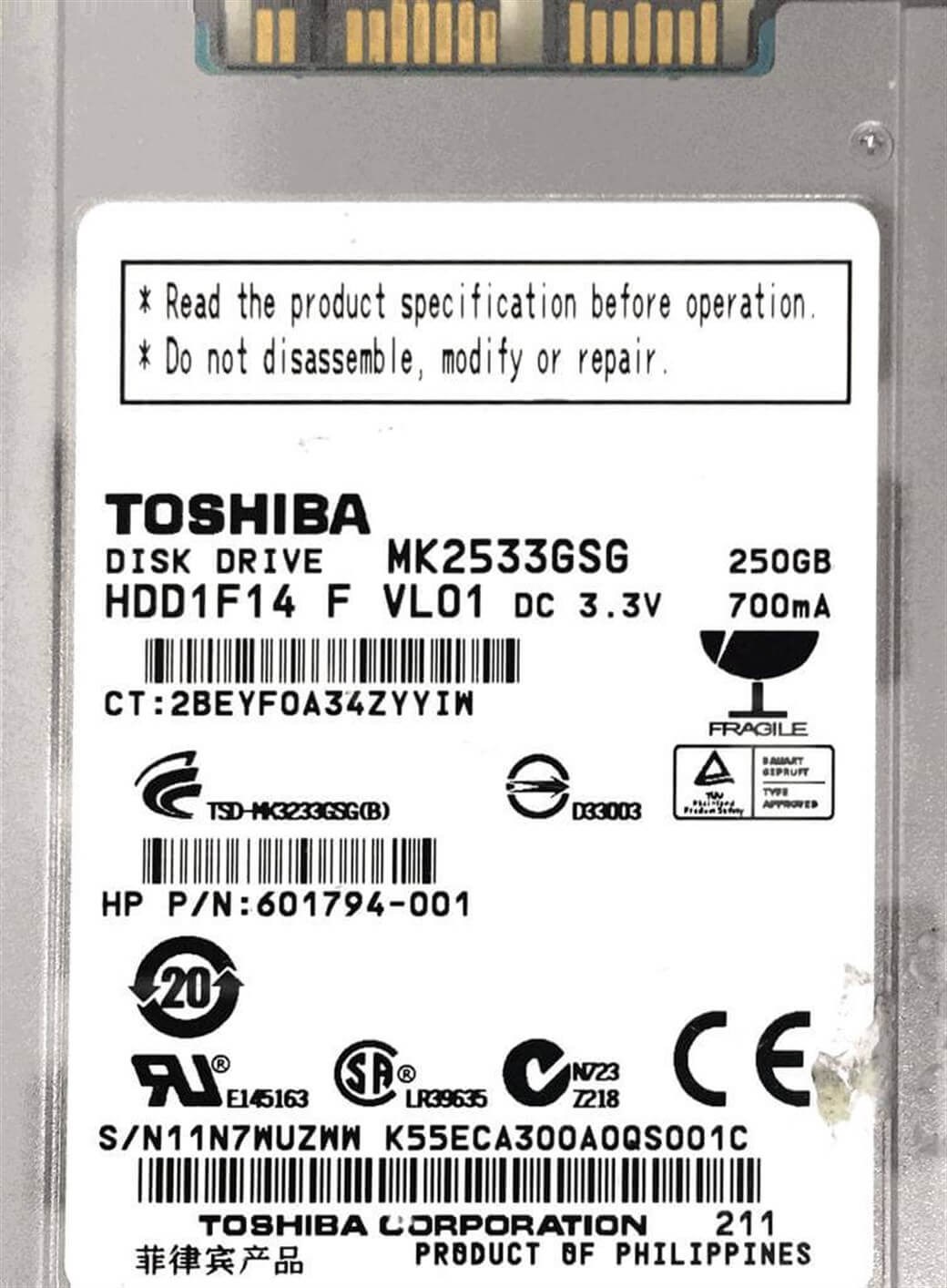 Toshiba MK2533GSG 250GB 1.8